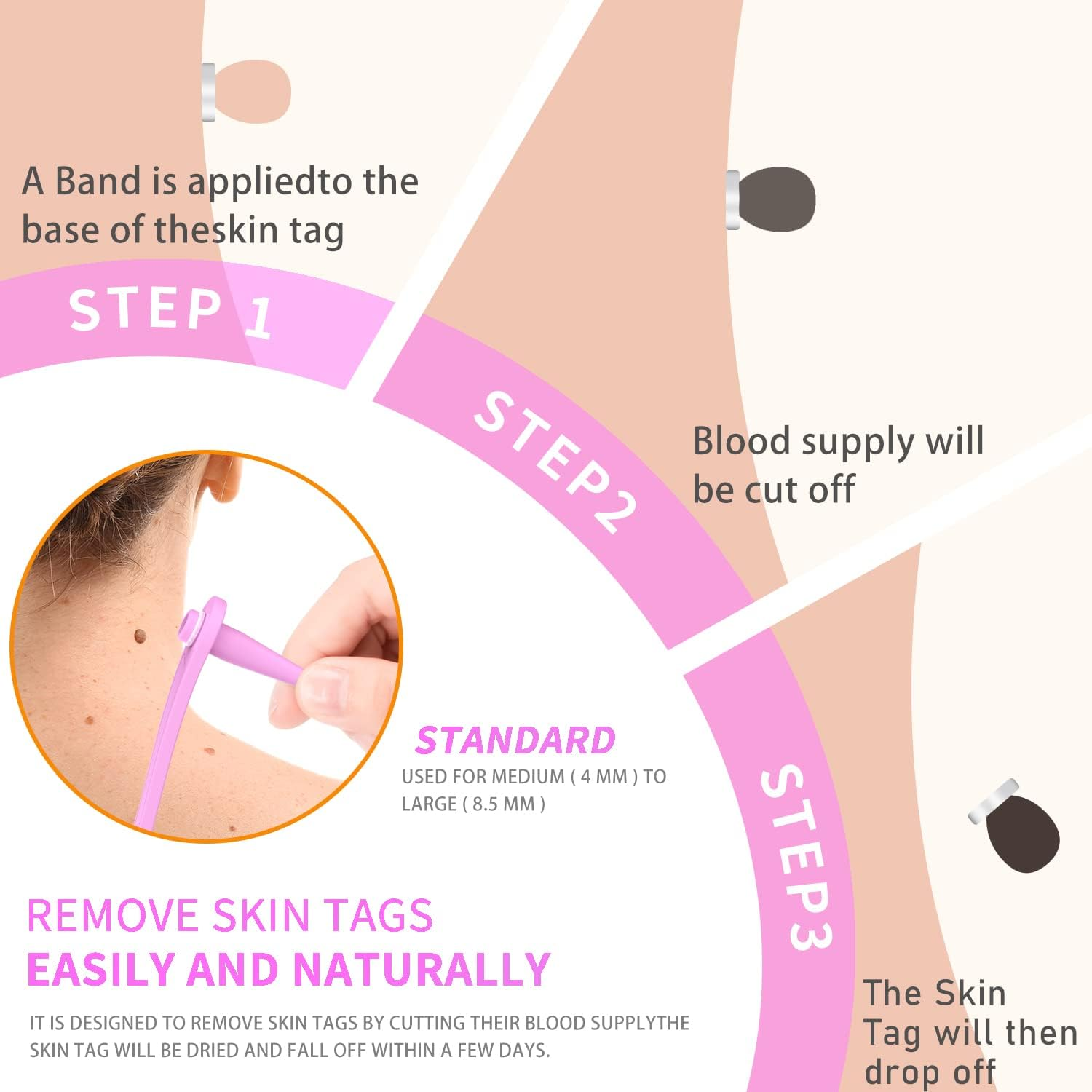 Skin Tag Removal Kit -2 in 1 Standard and Micro 36Pcs Repair Patches Safe for Small to Large (2Mm to 8.5Mm) Sized Skin Tags for Most Body (Pink) image number 2