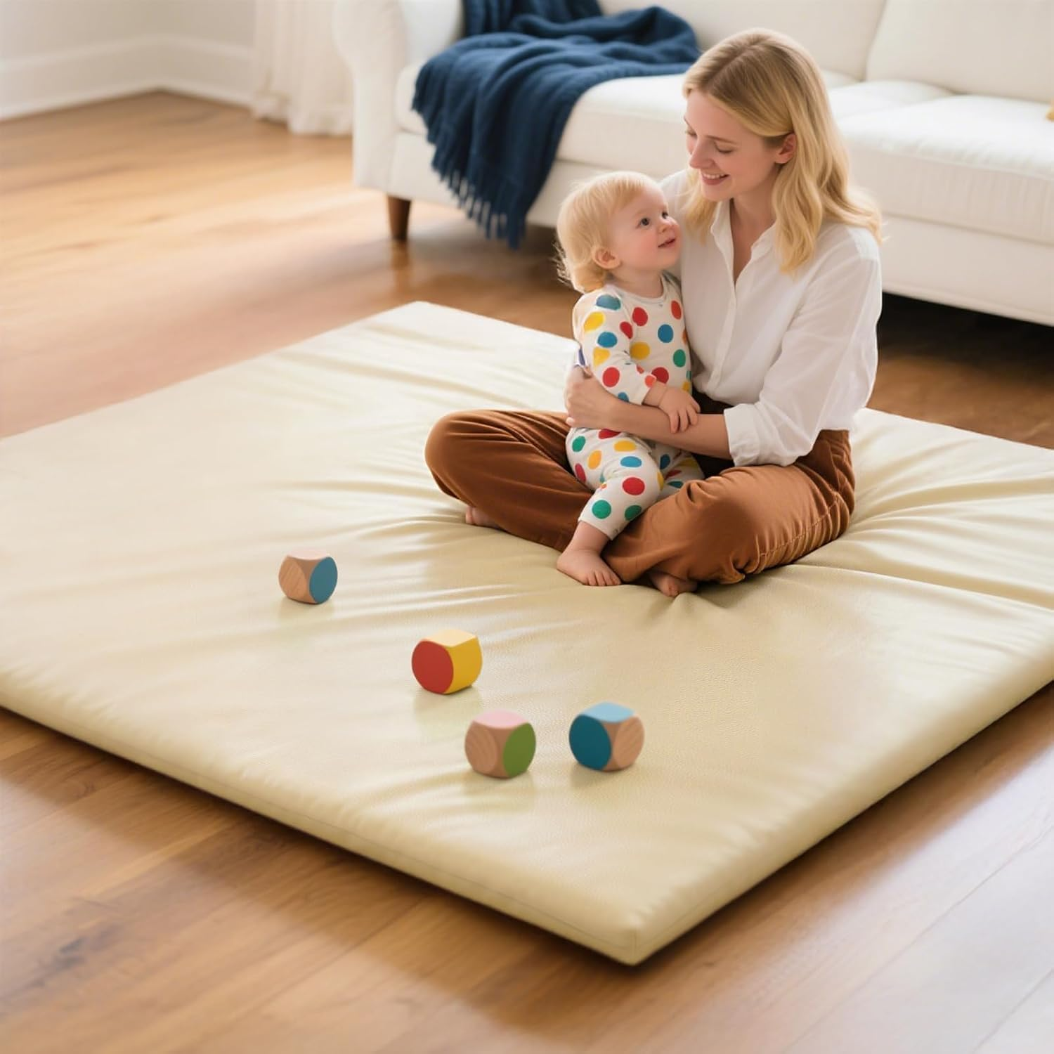 Homodoskey Baby Play Mat,3Cm Thick Premium Foam Crawling Mat, Thick & Super Soft Vegan Leather Floor Mat, Non-Slip Cushioned for Toddlers for Living Room Suitable for Playpen -Yoga (Cream, 150*180*3Cm)