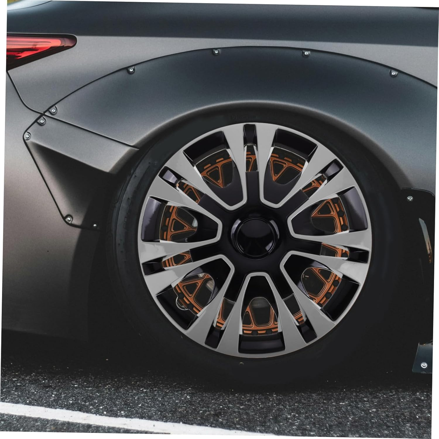 SOLUSTRE Universal 13 Inch Silver Wheel Hub Caps Black Hubcaps Car Wheel Cover Auto Accessories Vehicle Accessories One Piece image number 6