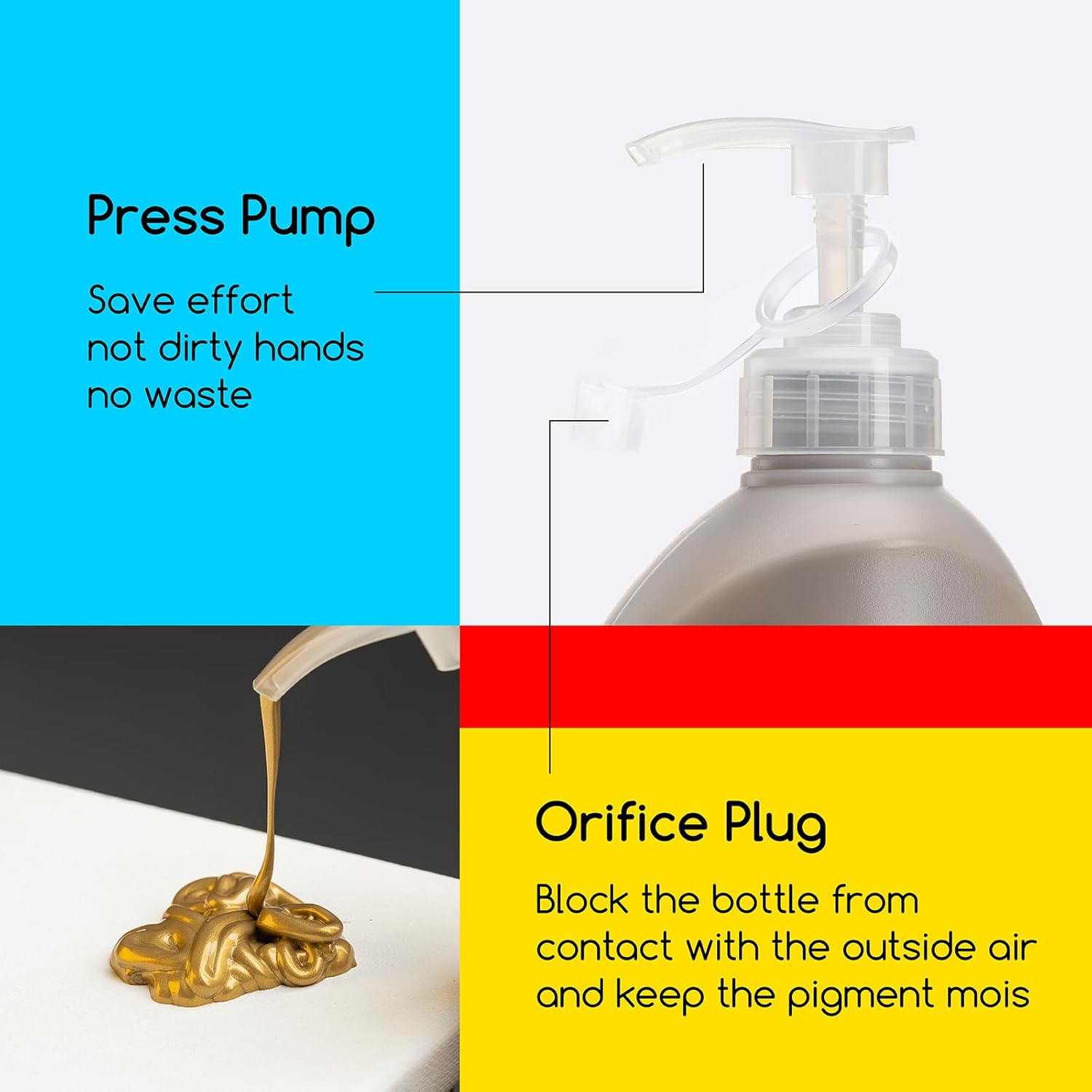 MEEDEN Metallic Gold Acrylic Paint: 1 L /33.8 Oz Liquid Paint with Pump Lid - Gold Art Paints for Canvas, Crafts, Studio, School, Wall & Poured Paintings image number 3