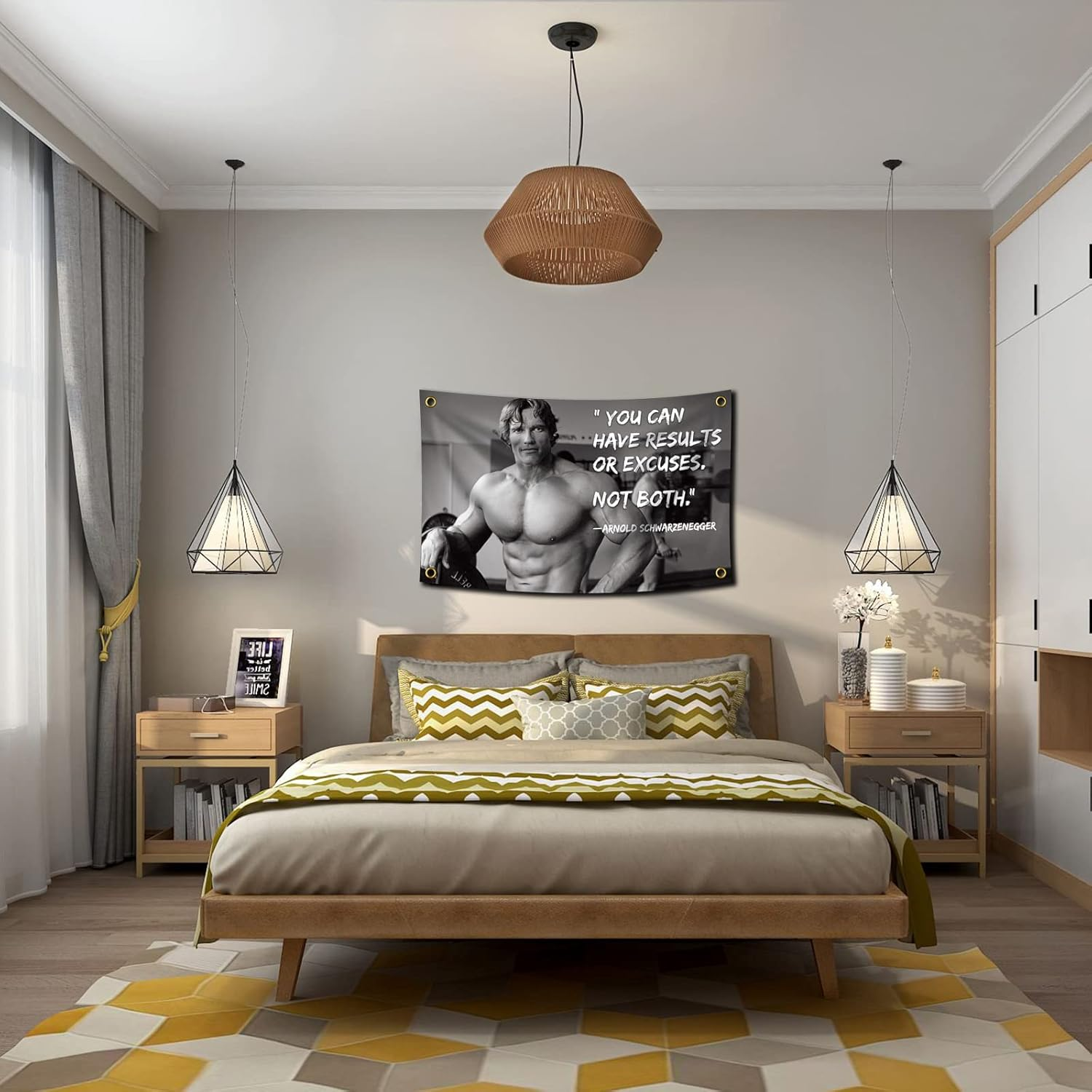 Arnold Schwarzenegger You Can Have Results or Excuses. Not Both. 3X5 Feet Flag Inspirational Poster Durable Man Cave Wall Flag with Brass Grommets This Beautiful Entertaining Banner Flag for College - Blue image number 6