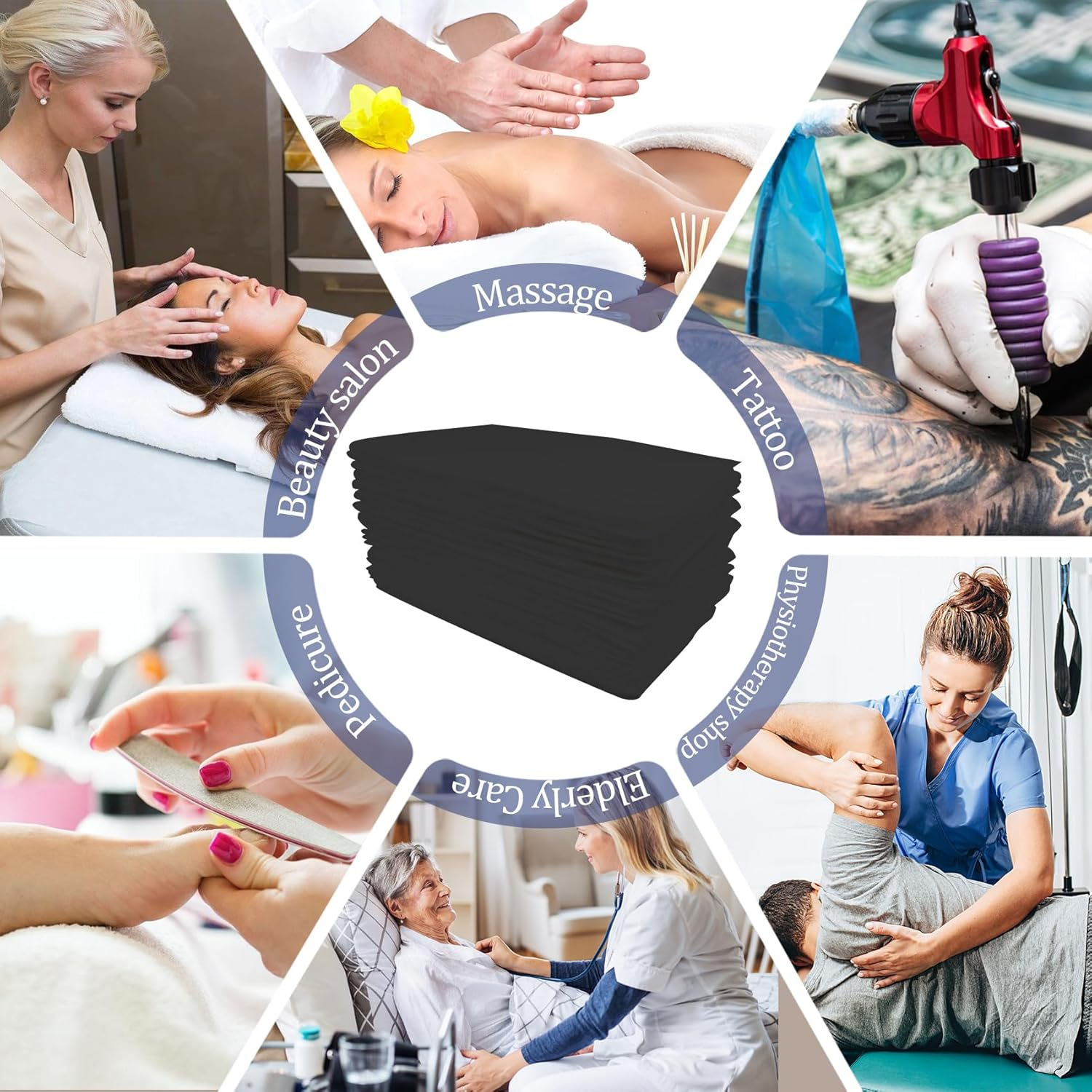 20PCS Disposable Fitted Massage Table Sheets, Heavy Duty Elastic Disposable Bed Cover, Breathable Disposable Fitted Sheets for Spa Black Non Woven Fabric 36 X 85 Inch image number 6