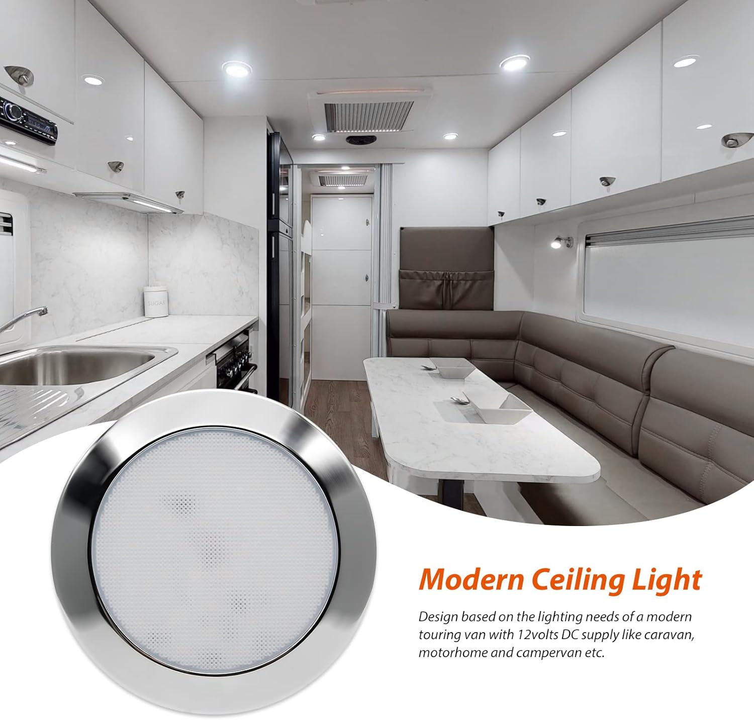 Dream Lighting 12V LED Caravan Ceiling Lights 5Inch RV Campervan Motorhome Interior Dome Cabin Lamp Cool White Chromed Shell image number 3