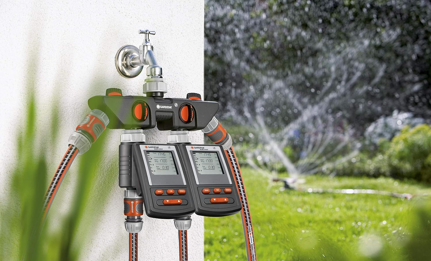 GARDENA 4-Way Distributor: Plastic, 4-Channel, 33.3Mm & 26.5Mm BSP Threads, Adapter, 0.5 X 0.75 Inches, Suitable for Gardena Water Computers & Timers image number 1