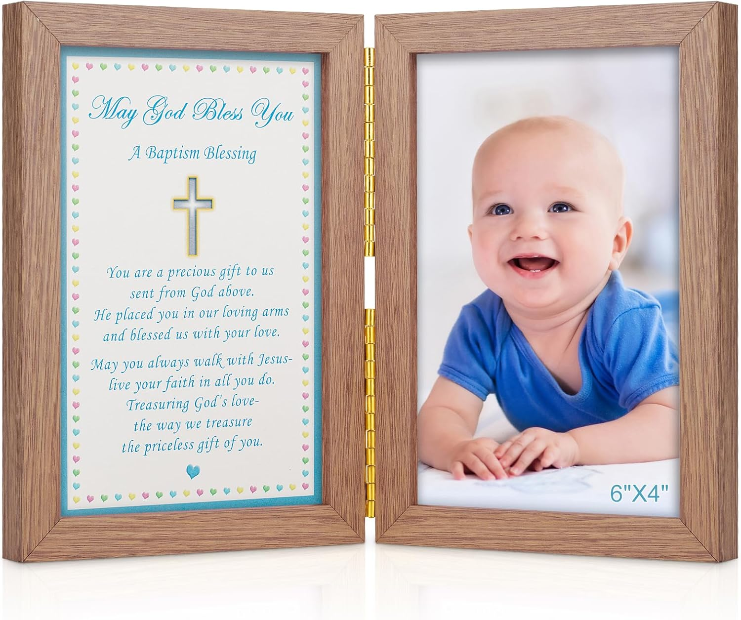 Baby Baptism Picture Frame - Baptism Photo Frame for Girl,Baby Keepsake Photo Frame,Christening Gifts for Girls,With Warm and Touching Blessing of Words"God Bless You " Double Frame (4 X 6 Inches)