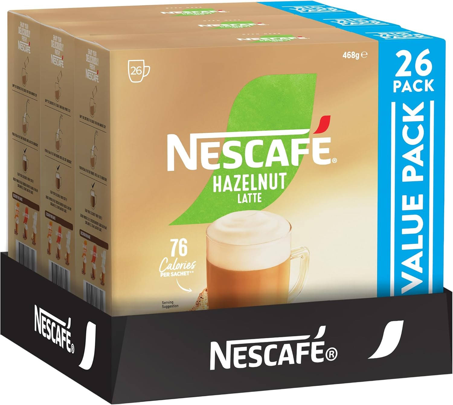 Nescafe Hazelnut Latte Instant Coffee Mixes Sachets 78 Pack (3 X 26 Pack) image number 1