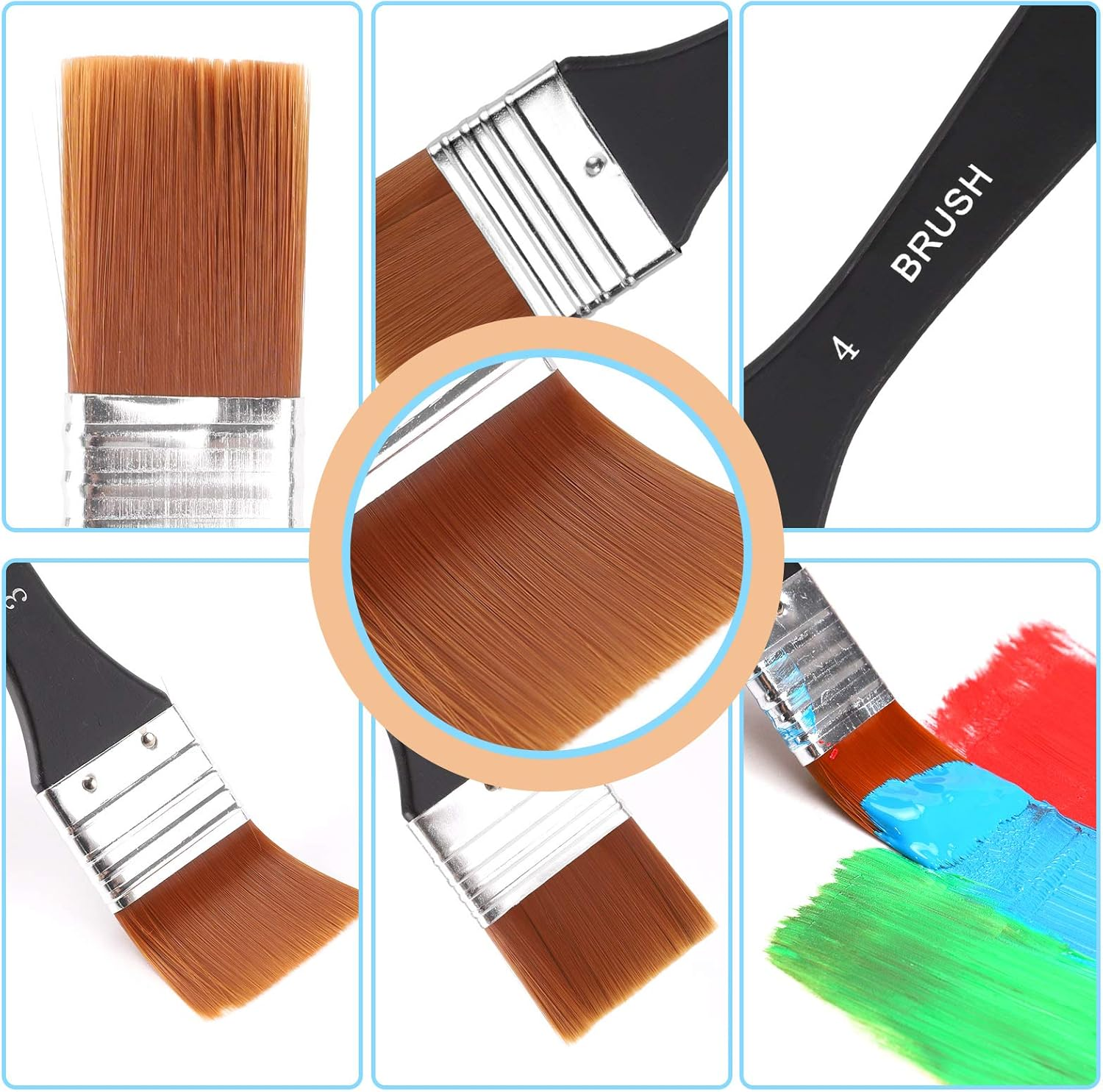 Paint Brushes for Acrylic Paint &ndash; 4 Pcs Set of Premium Artist Brushes, Professional Grade Flat Bristle Nylon Brush, Ergonomic One-Piece Design, Practical and Versatile, Perfect for Home Decoration image number 1