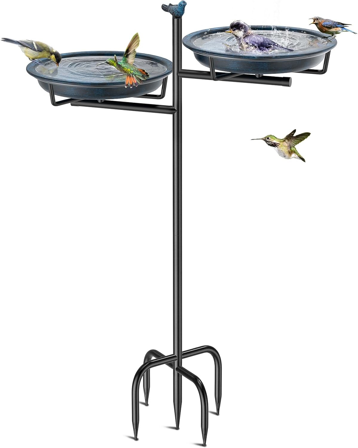 Veyfolzin.St Bird Bath Bowl Standing, 2-In-1 Bird Bath for Outdoor Garden with Double Basin for Water and Food, Metal Birds Bird Basin for Garden Decoration (Old Green)