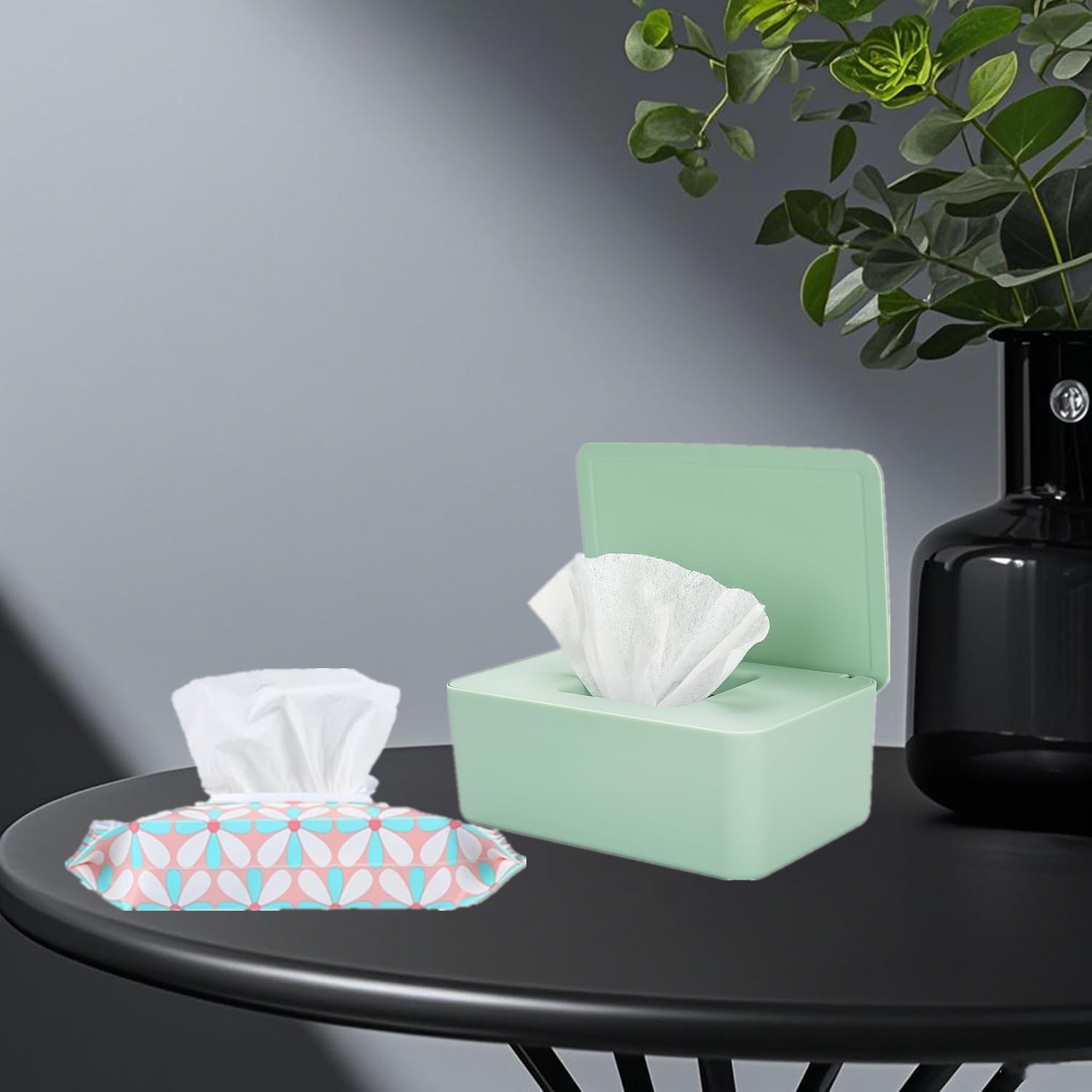 Wipes Dispenser with 2Pcs Portable Refillable Wipe Holder,Reusable Large Wipe Holder Box Flushable Wipes Case Bathroom Wipes Container for Pet Nursery Kitchen Office Counter(Green)