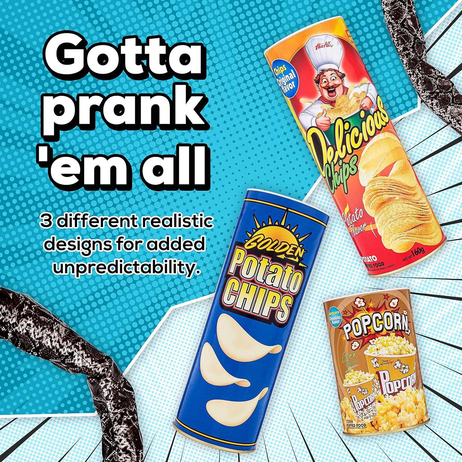 The Original Snake in a Potato Chip Can - Funny Classic Prank for Kids, Trick Gag Gift Toy & Scary Shock Spring Snake, Red Can image number 4