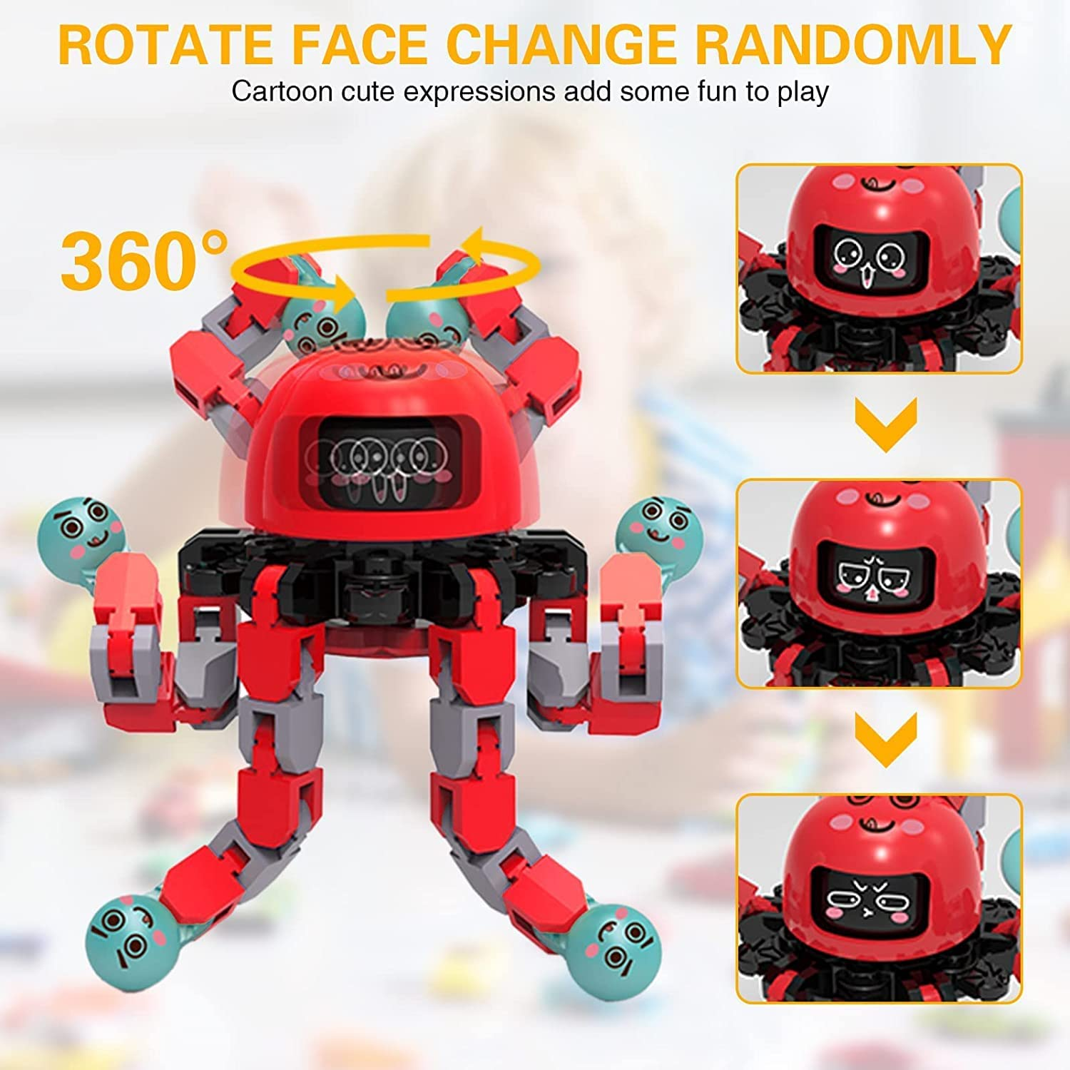 Transformable Fidget Spinner Toys, 3 Pack Fun Cartoon Face Swap Fingertip Spinner, Glow in the Dark, Deformable DIY Mechanical Chain Robot Fingertip Gyros, Decompression Gifts for Kids and Adults image number 5