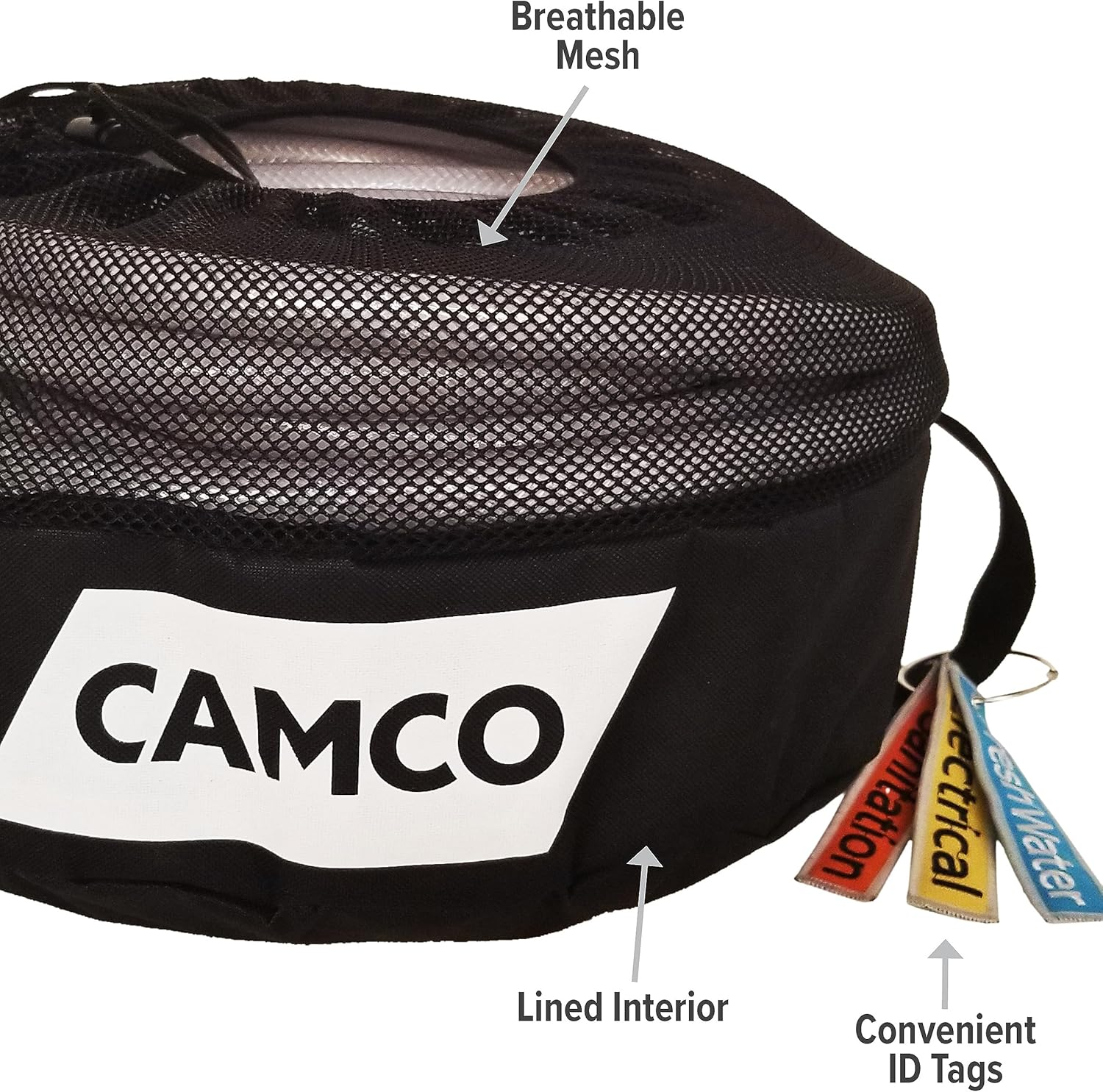 Camco RV Equipment Storage Utility Bag with Identification Tags for Organization-Conveniently Stores Electrical Cords, Fresh Water Sewer Hoses Perfect for Campers and Rvers (53097)