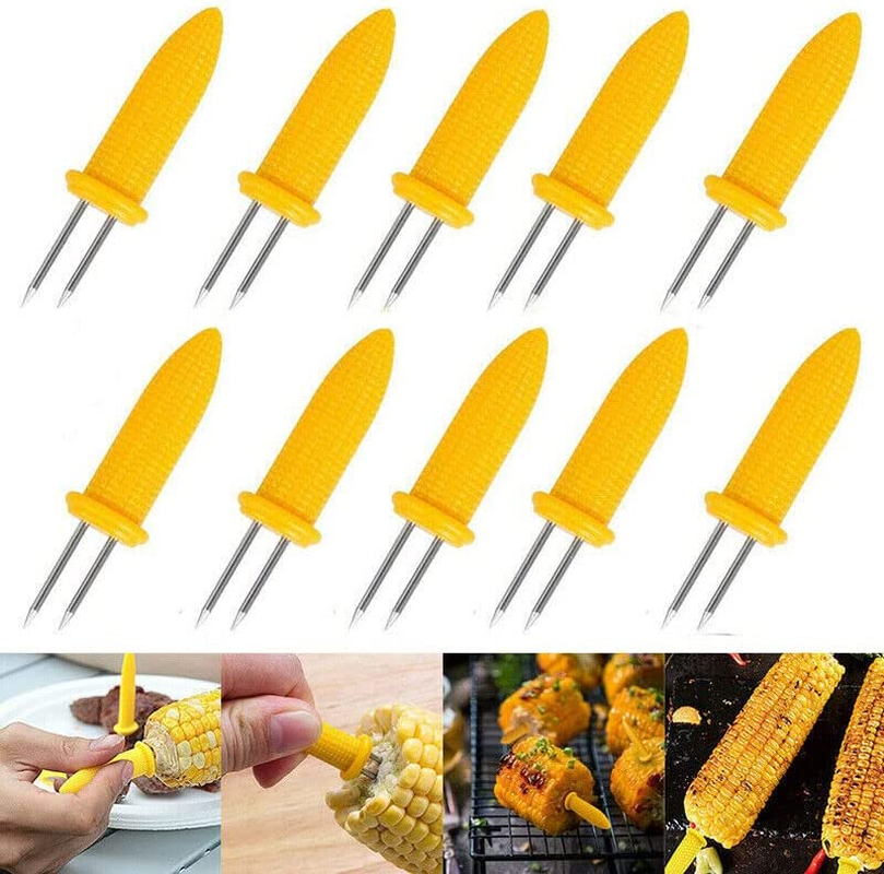 10X Corn Cob Holders, Corn on the Cob Skewers, Stainless Steel Corn Fork Prong Skewers Barbecue Fork Fruit Holder BBQ Kitchen Accessories Home Cooking Fork image number 5