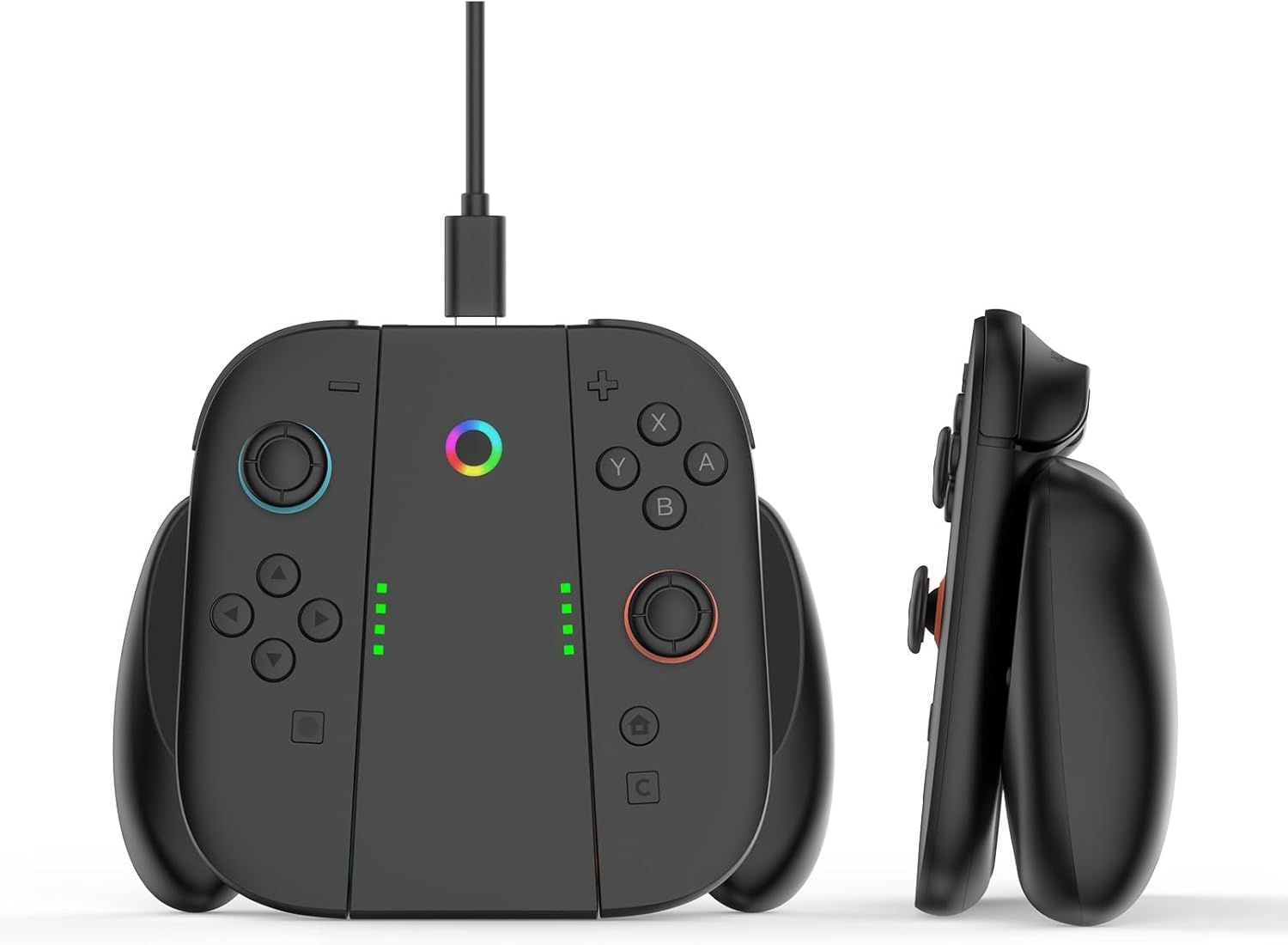 Charger Handle Suitable for Nin-Tendo Switch 2 Accessories, Switch 2 Grip with USB Charging Cable, Charging While Playing, Easy to Install and Remove (Black)