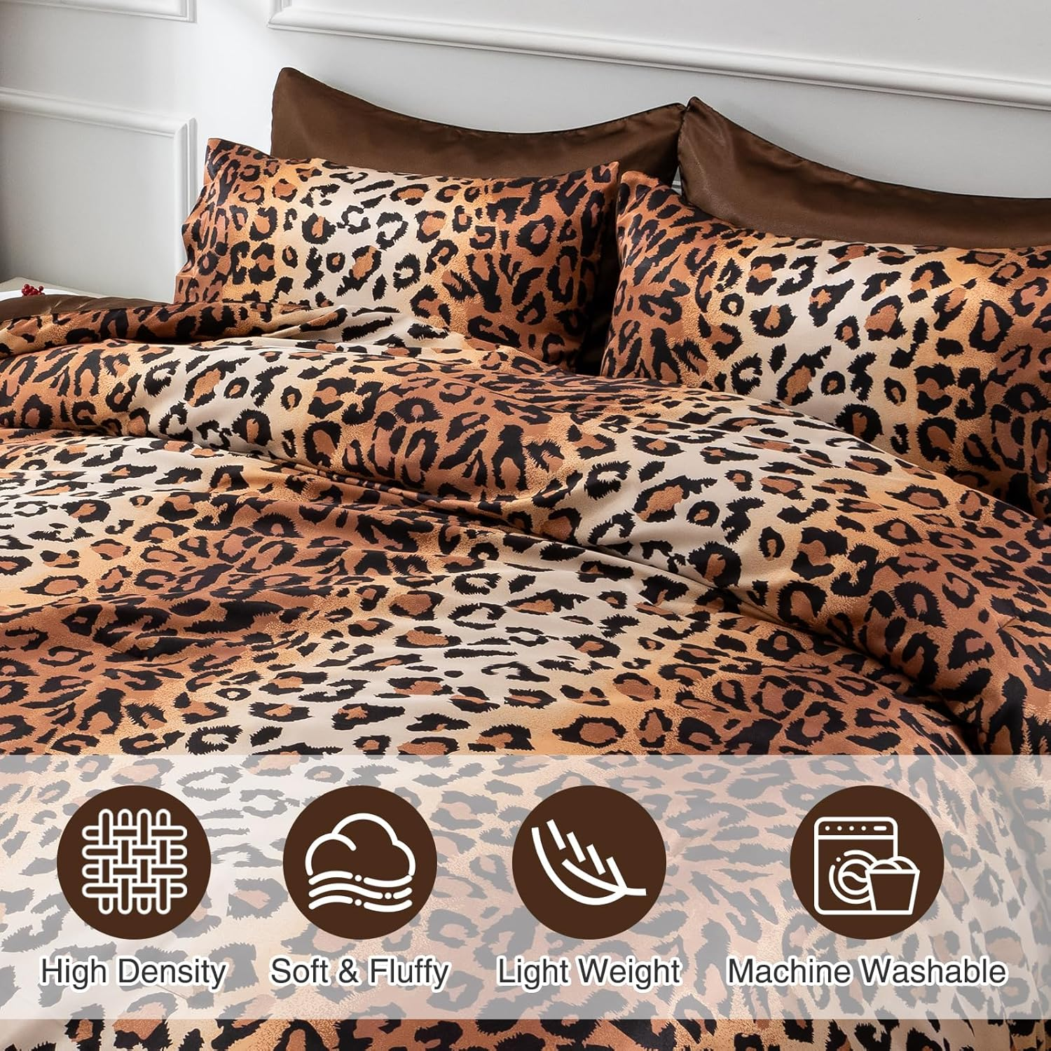 A Nice Night Leopard Printed，Satin Silky Soft Quilt Sexy Luxury Super Soft Microfiber Comforter Quilt Bedding Comforter Set Full/Queen, Light Weighted (Coffee, King(88-By-102-Inches)) image number 1