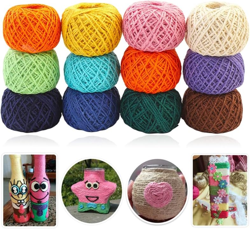 12 Rolls Colorful Jute Twine, Betterjonny 2 Strands 1.5Mm Natural Jute String Twine 30M / Roll Rope Twine String for Wall Hanging, Plant Hanging, Artworks, DIY Decoration