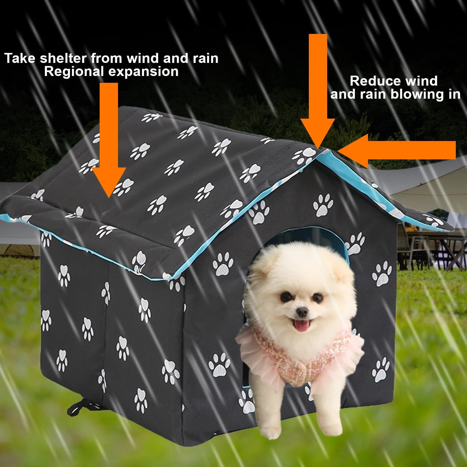 HOMURY Cat House for Outdoor Winterproof: Foldable Cat House, Washable, Weatherproof, Waterproof and Warm, Outdoor Pet House, Oxford Pet House for Stray Pets, for Small Dogs, Cats image number 4