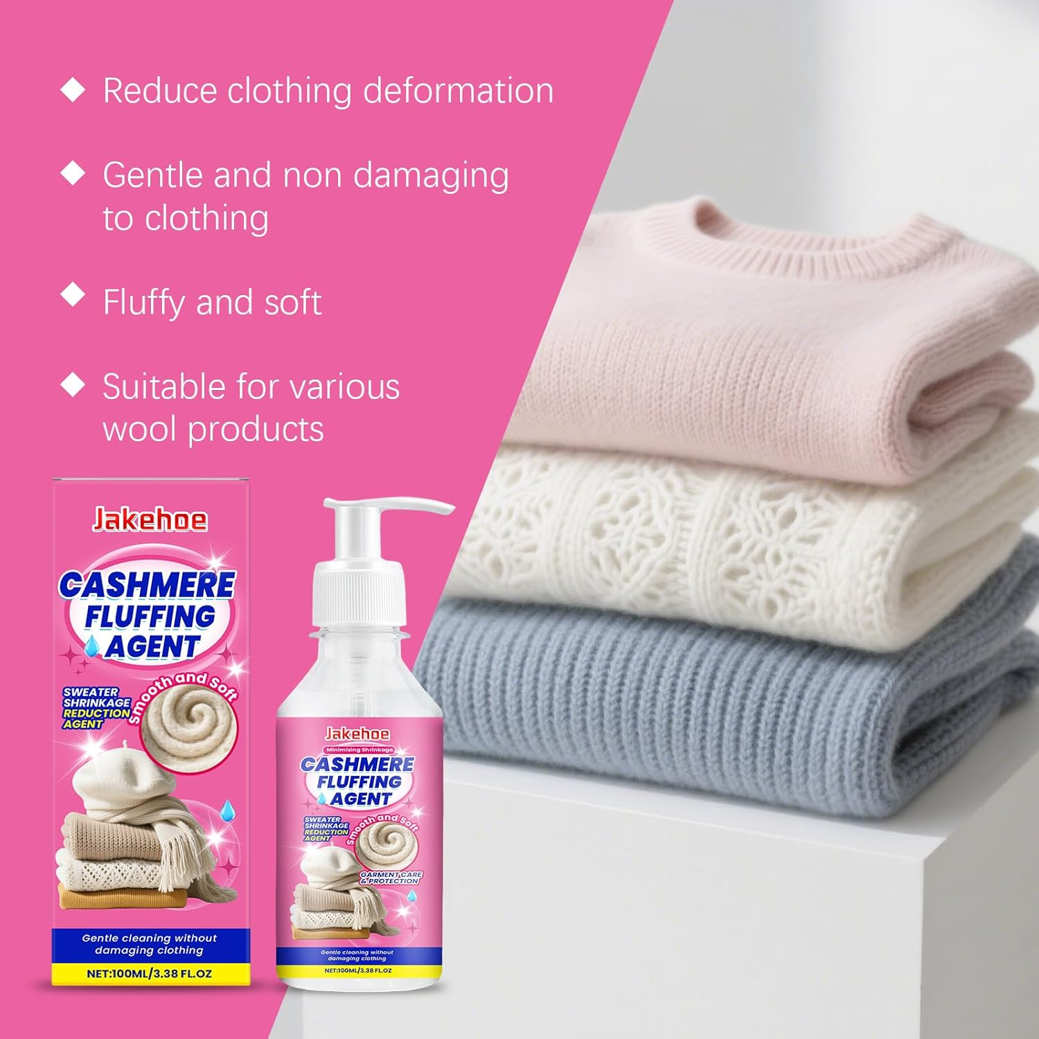 Cashmere Fluffing Agent, Wool Sweater Restoration Solution, Gentle Non-Damaging Formula for Shrinkage Reduction, Softening Treatment, 100Ml image number 5