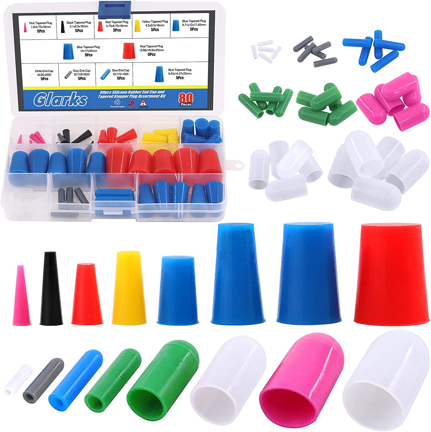 Glarks 100Pcs High Temp Silicone Rubber Tapered Plug Assortment Kit Masking off Holes during Powder Coating, Painting, Hydro Dipping, Media Blasting image number 5