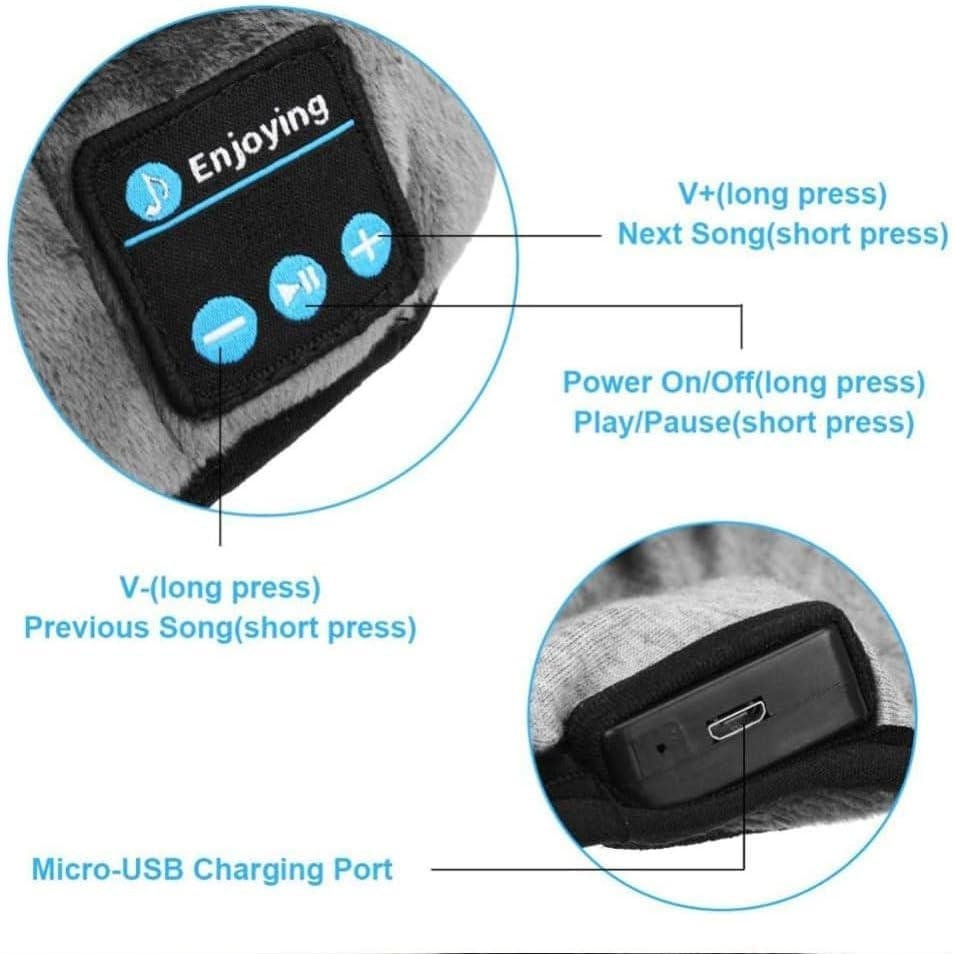 Sleep Headphones Bluetooth Eye Mask, Wireless Bluetooth 5.0 Headphones Music Travel Sleeping Headphones Handsfree Sleeping Mask with Built-In Speakers Microphone Washable (Black)