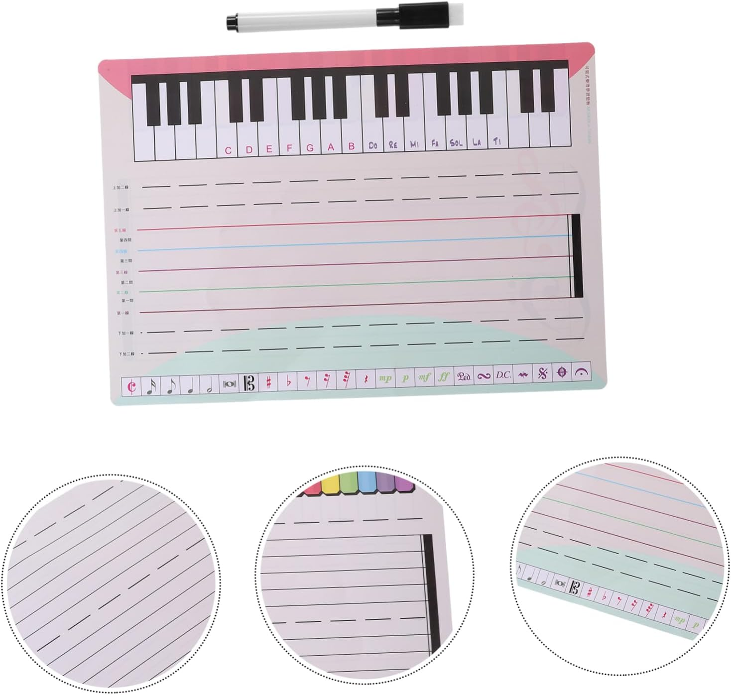 VILLFUL Musical Note Teaching Whiteboard Reusable for Piano Keyboard Erasable Music Exercise Board for Home Office image number 2