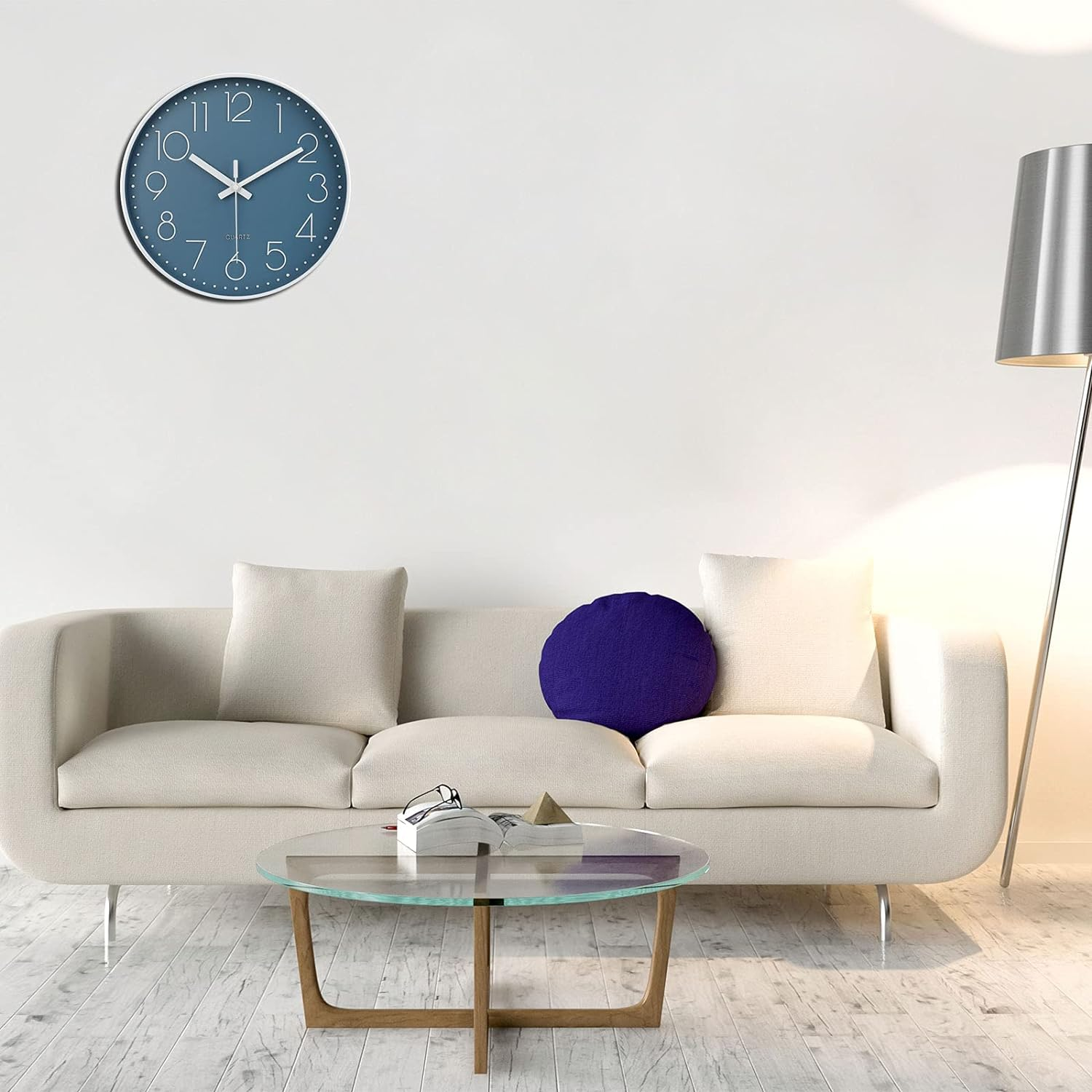 12 Inch Silent Non-Ticking Battery Operated Quality Quartz round Wall Clock Modern Decor Clock for Home Office Bedroom (Cerulean Color) image number 2