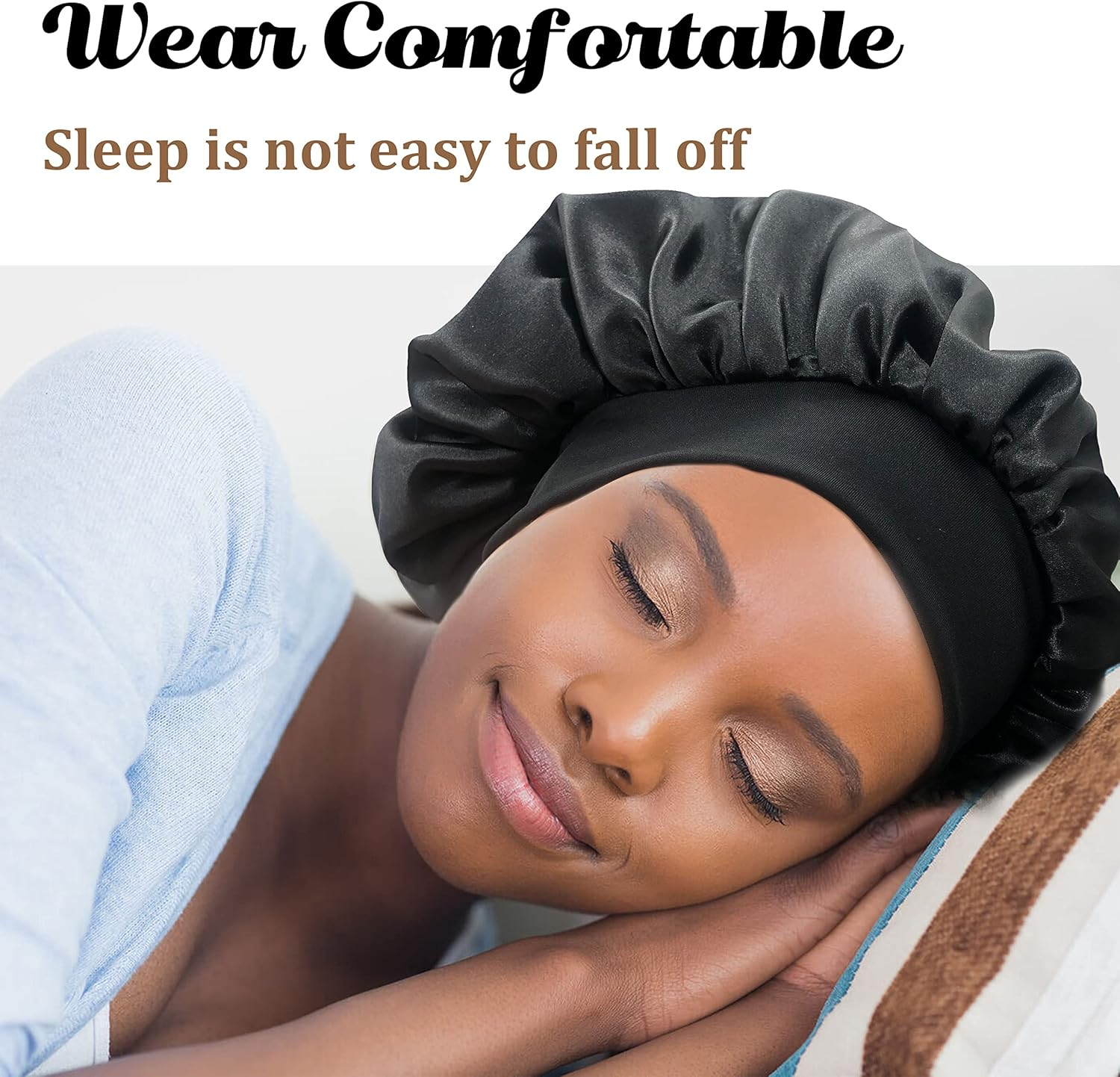 2PCS Large Satin Bonnet,Silk Bonnet Hair Wrap for Sleeping,Sleep Cap with Elastic Soft Band,Big Bonnets for Women Hair Care image number 6