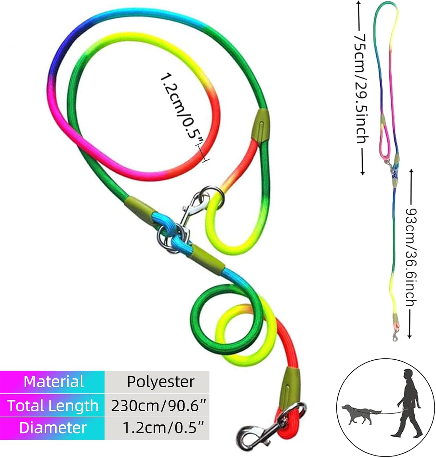 Hands Free Dog Leash& 7.5Ft Cross Body Rope with Slip Lead Durable for 2 Dogs, Multifunctional Dog Training Leash for Most Dogs Walking, Jogging and Hiking image number 2