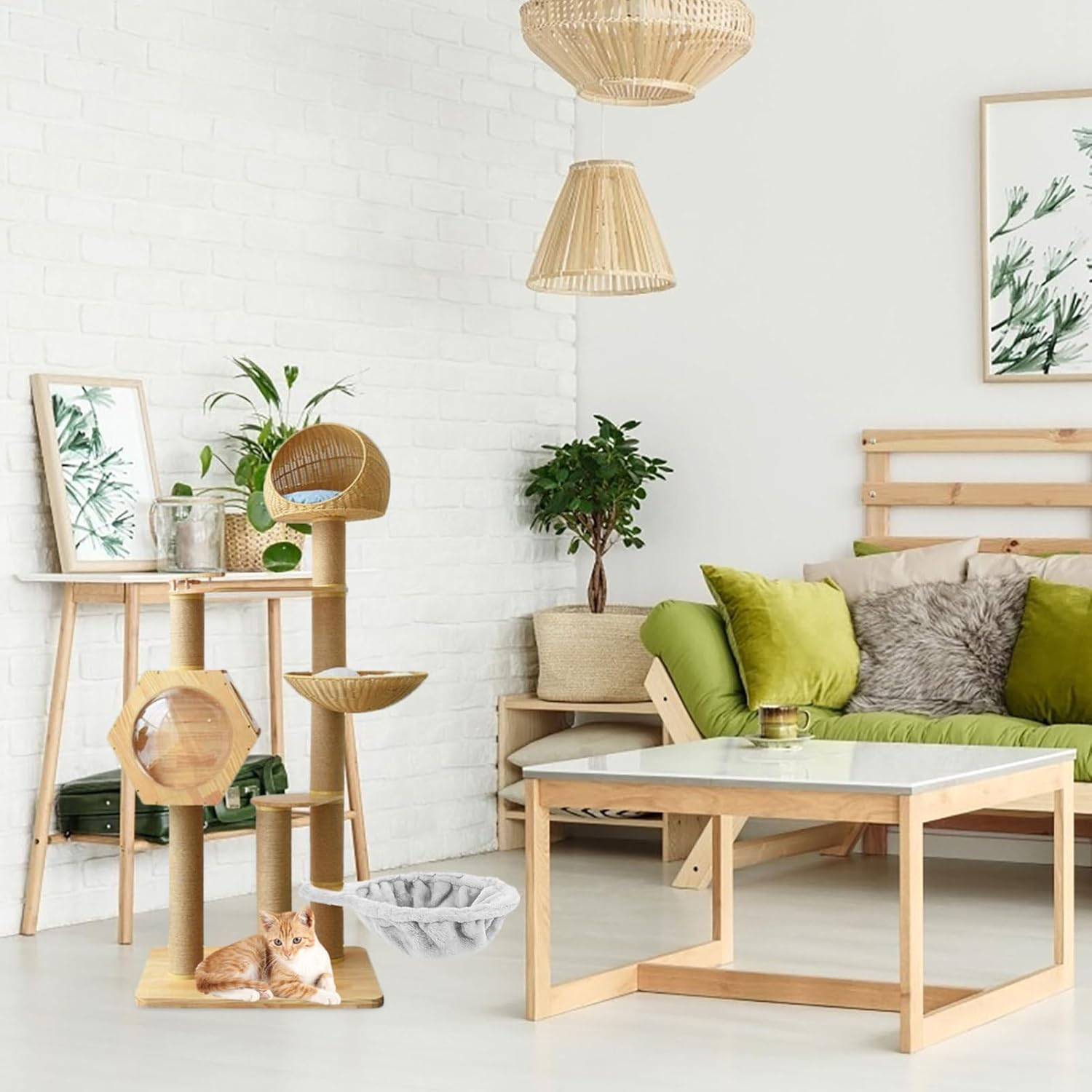 Yardwe Cat Tree Hanging Basket with Soft Plush Nest and Removable Hammock for Large Cats Accessory for Cozy Rest and Play image number 2