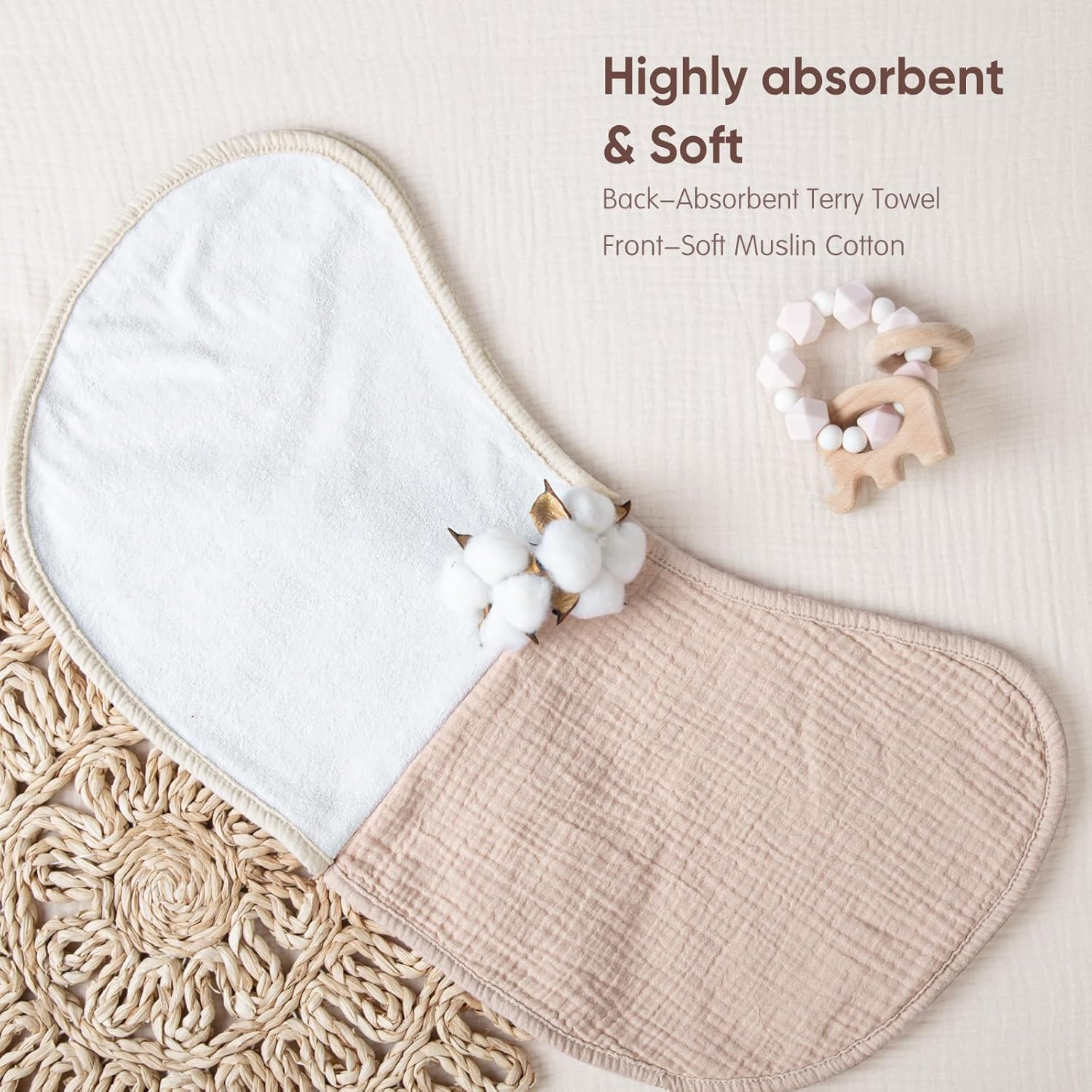 Lulumoon Muslin Burp Cloths for Babies: 100% Soft Cotton Large Burping Cloths - Neutral Baby Burp Rags for Boy and Girl - Absorbent Burp Cloth for Spit-Ups 6 Pack - Pink image number 6