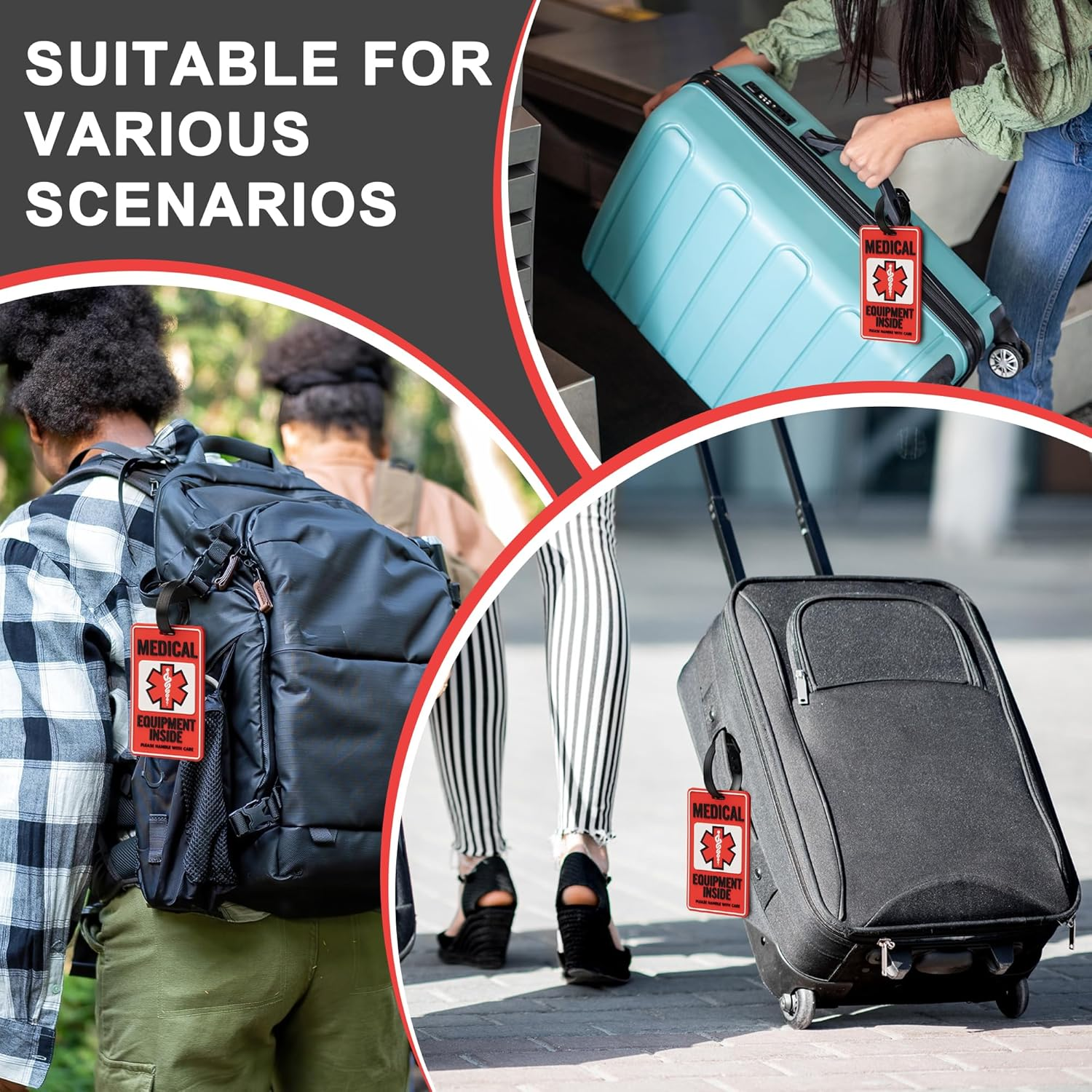 Medical Equipment Luggage Tag for CPAP/BIPAP Red 1Pk Multi Functional Medical Device Luggage Medical ID Alert Tag for Carry on & Supply Bag Travel Supplies Bag Tag image number 3