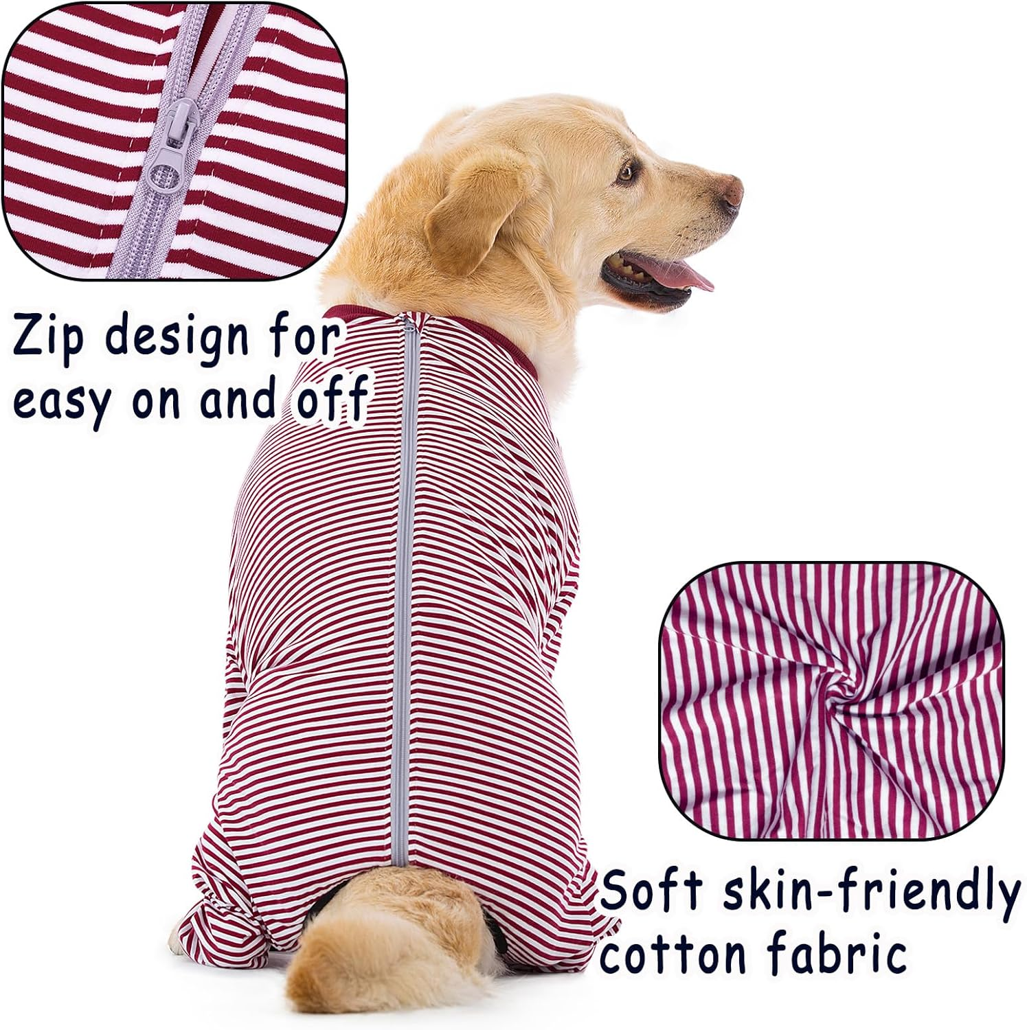 Axcimond Dog Bodysuit with Legs for Large and Medium Dogs Surgical Body Dog Castration Male Dog Bodysuit after Surgery with Zip Dog Onesie Full Body Leak Protection Dog Collar Alternative image number 6