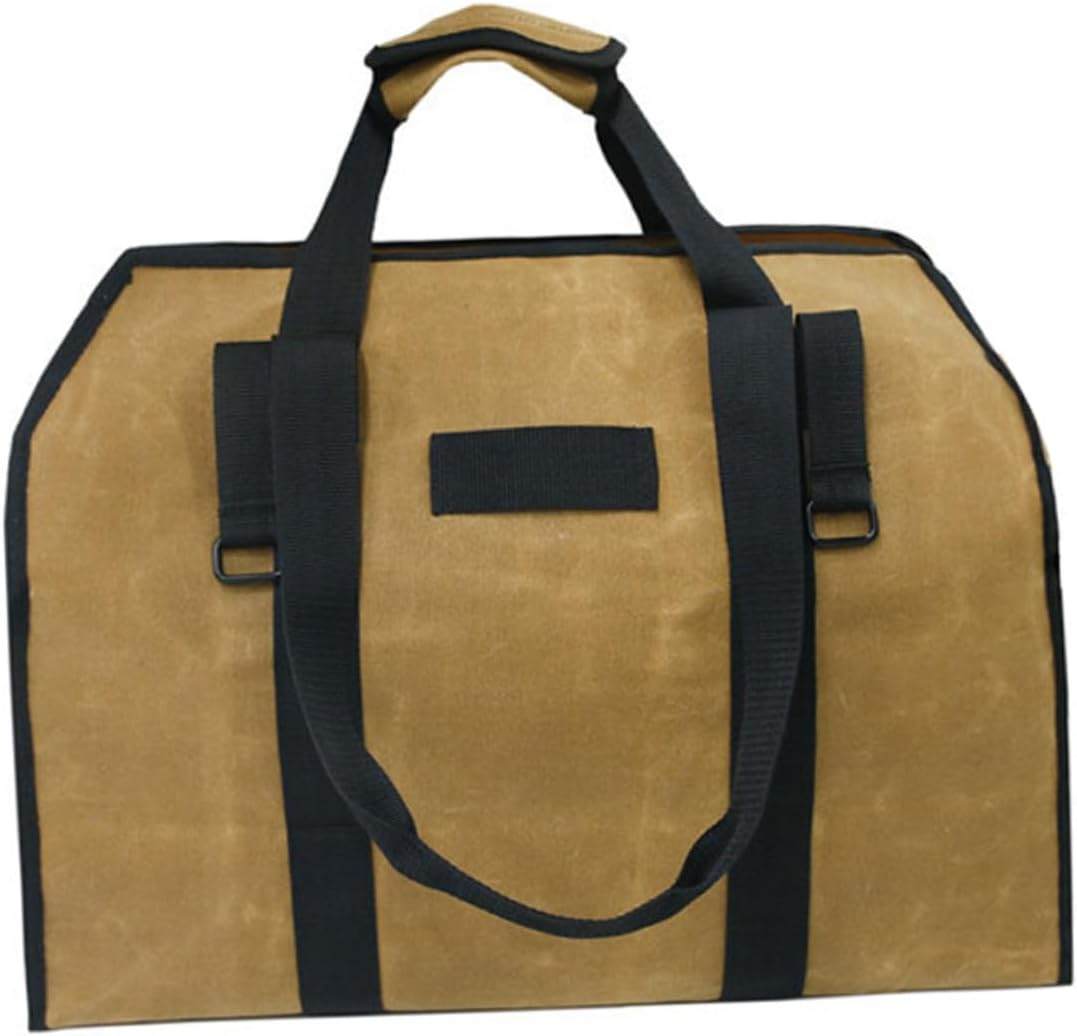 SECFOU Waxed Canvas Firewood Handbag Capacity Log Tote with Metal Buckle Handles for Outdoor Grilling and Fireplace Storage image number 2