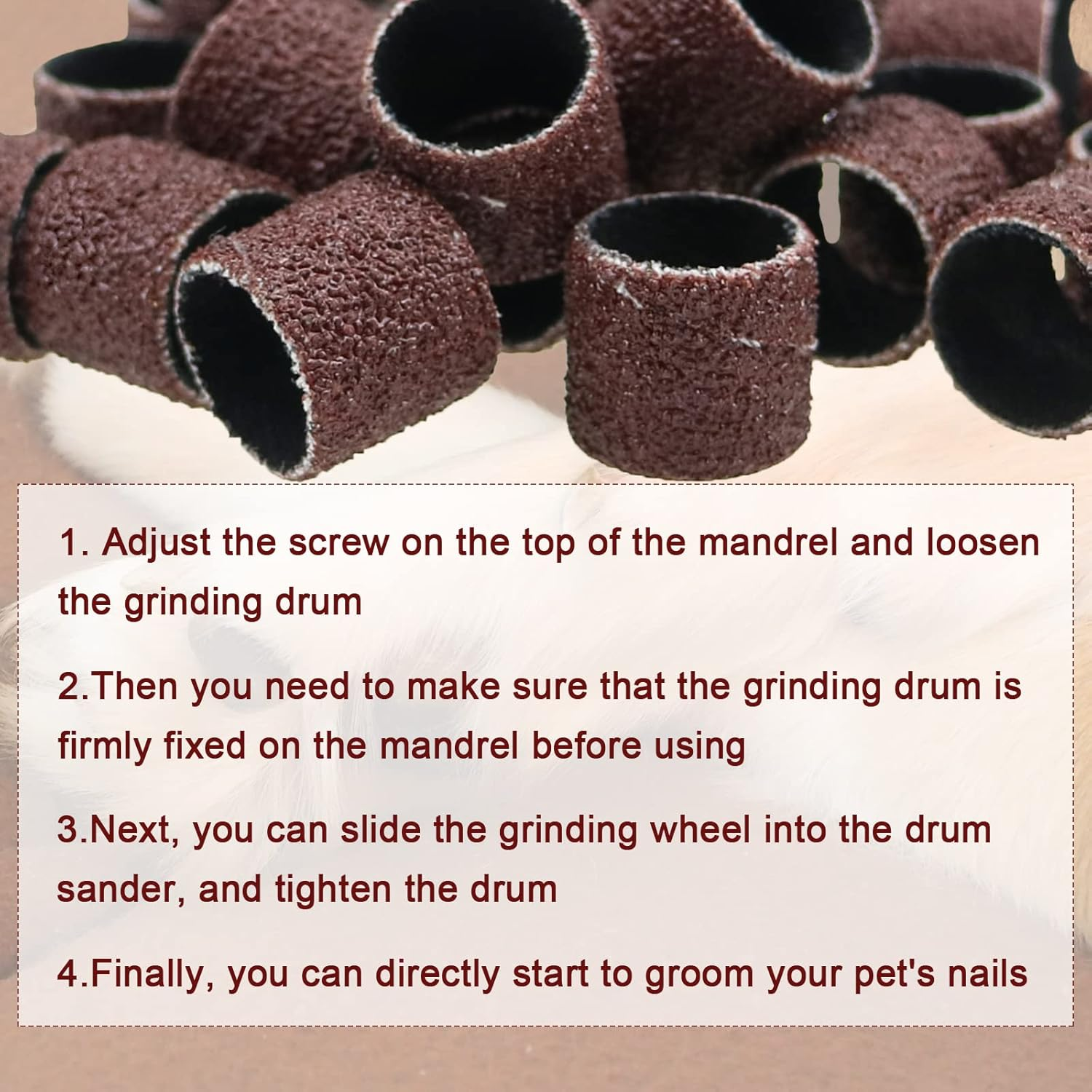 26 Pack Nail Grinder for Dogs Replacement Kit Sanding Drum Set Grit Sand Bands Shank Rotary Tool Kit Pet Nail Smoother Dog Claw Care (80#/120#) image number 3