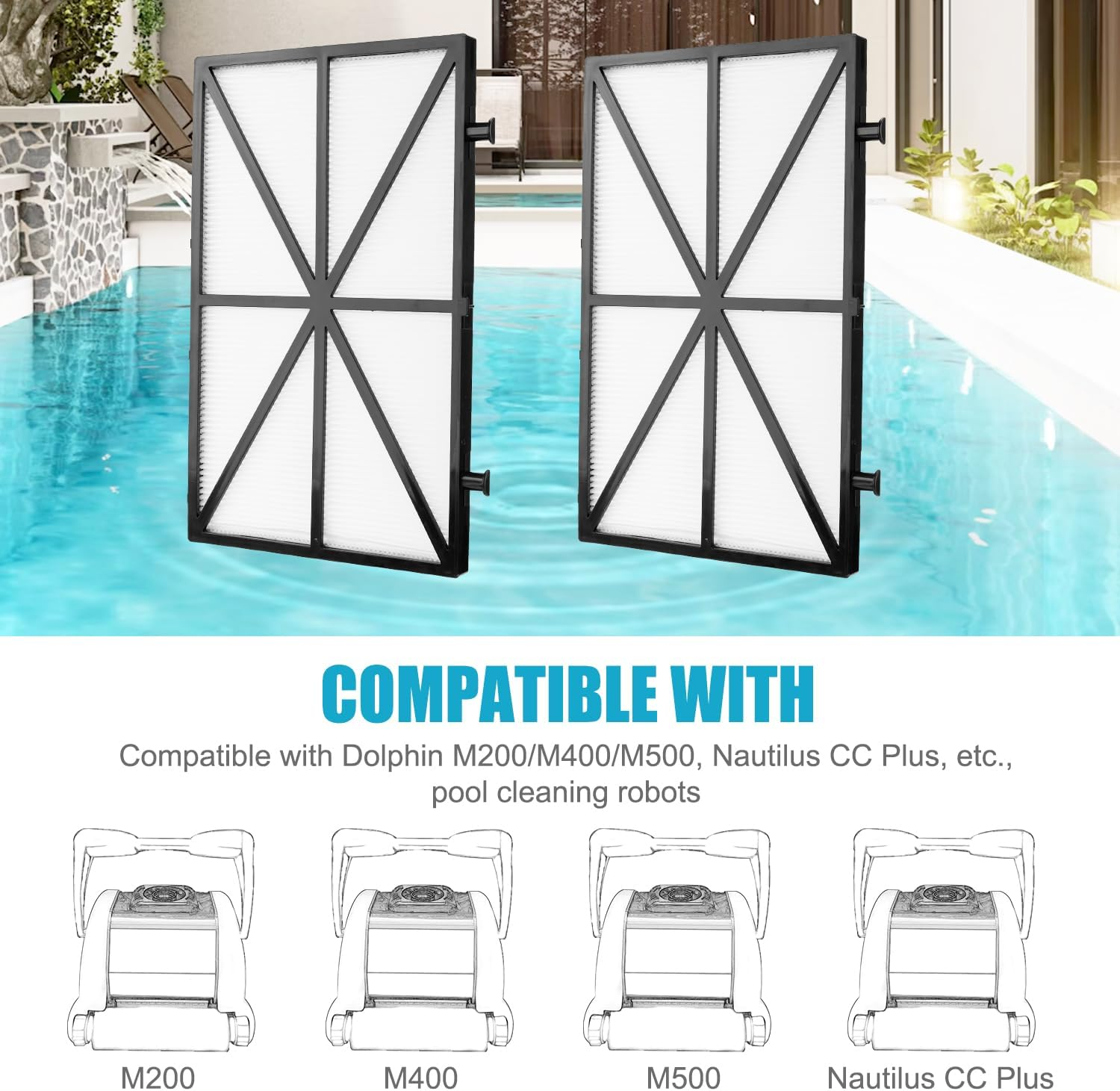 2Pcs Ultra Fine Cartridge Filter Panels, Pool Cleaner Filter Cartridge Pool Cleaner Replacement Parts Compatible with Dolphin M200/M400/M500 Nautilus CC plus Pool Cleaning Robots image number 3