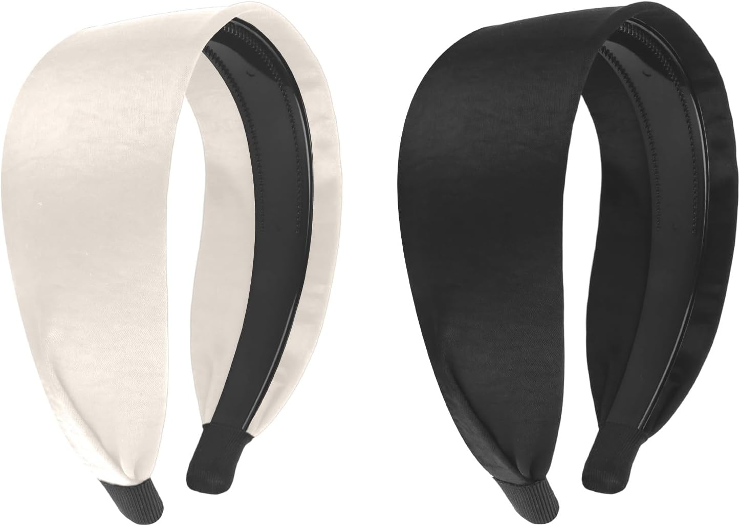 Pruadeor Pack of 2 Satin Wide Headbands, Women'S Fashionable Knot Headband for Women, Hair Accessories, Black and White image number 5