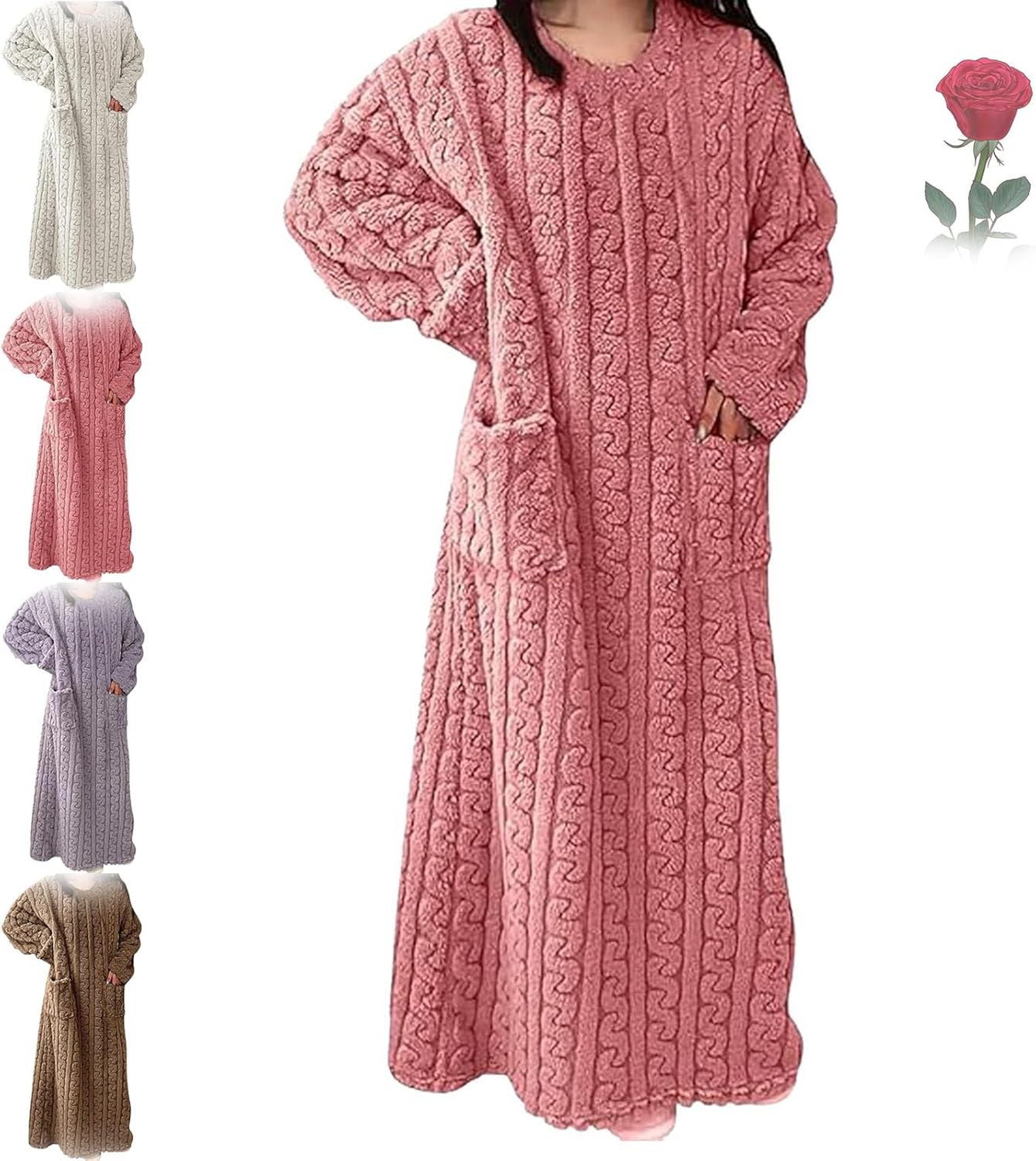 Women'S Winter Nightgown - Ultra Soft Coral Fleece & Velvet Loungewear, Extra Long Cozy Sleep Dress for Cold Nights