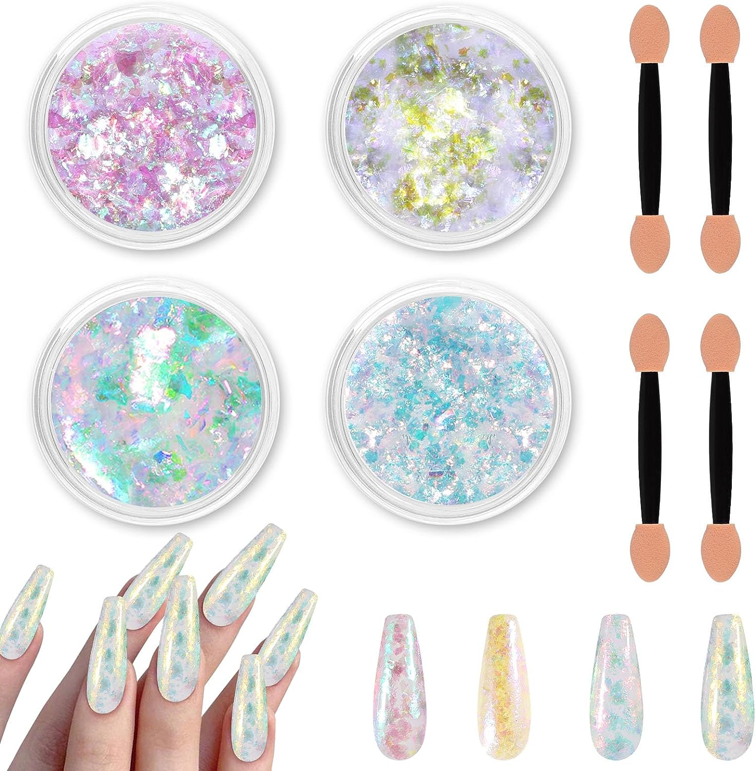 Allstarry Chrome Nail Powder Metallic Mirror Effect Pigment Iridescent Aurora, Mermaid Pearl Glitter Dust Kit for Gel Polish Nail Art Decoration, Resin Craft- Violet Green Emerald