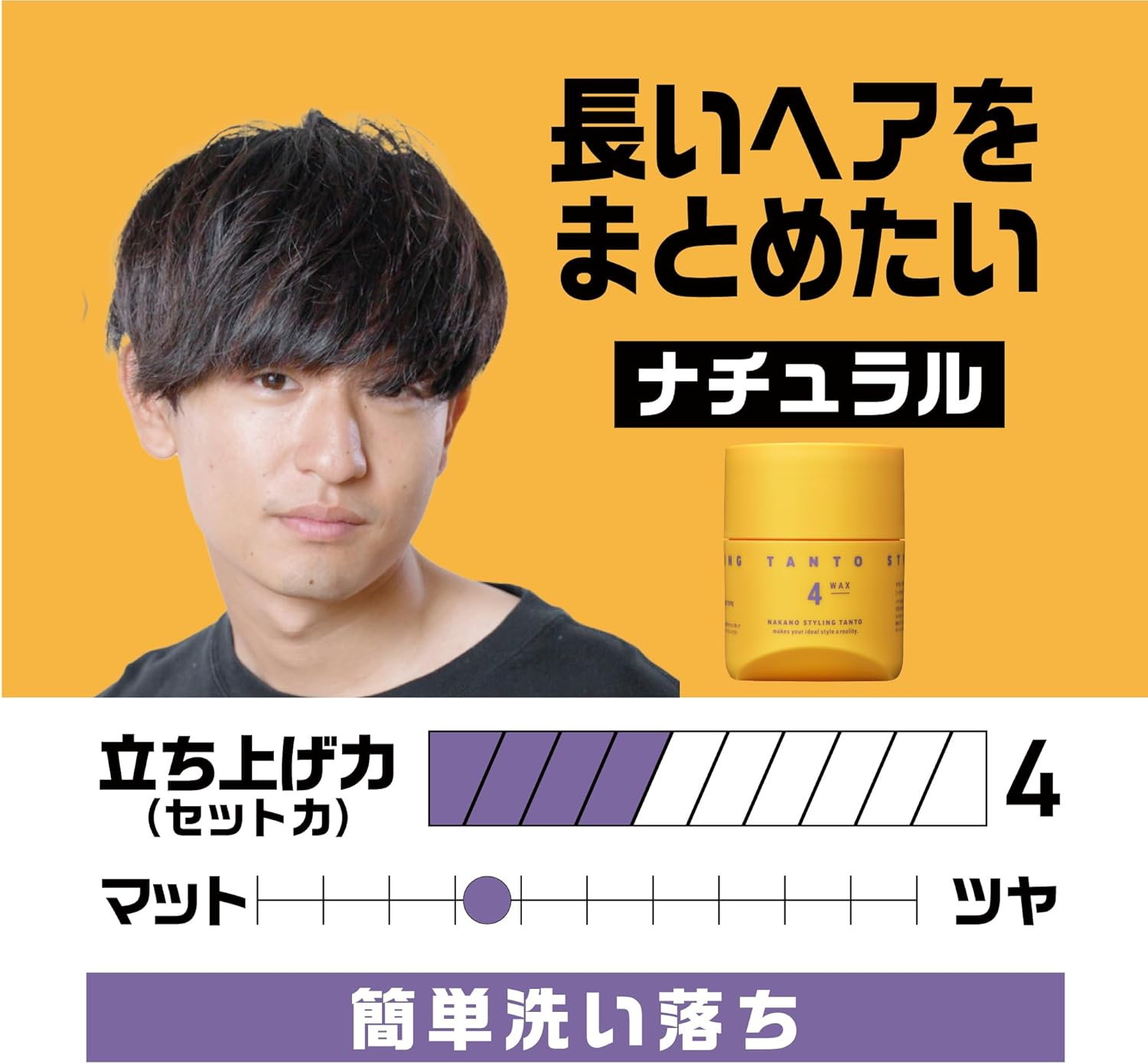 TANTO Nakano Styling Tanto Wax 4, Men'S, Natural Gloss and Bunch, Fiber Wax, Soft Texture, Keeps Power, Nakano Pharmaceutical Citrus Floral 3.2 Oz (90 G) image number 1