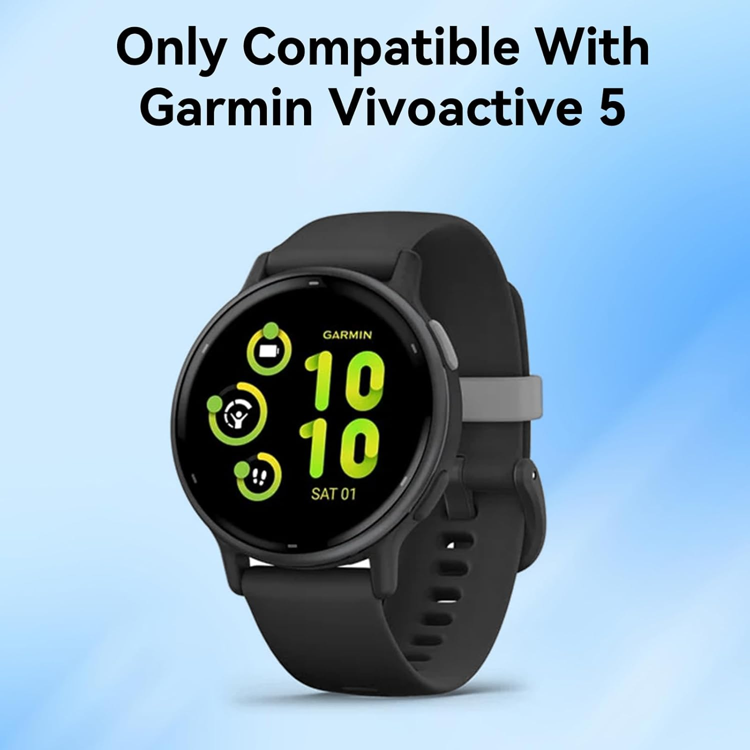 [2 Pack] T Tersely Tempered Glass Screen Protector Case for Garmin Vivoactive 5,Full Cover Hard PC Slim Scratch Resistant Bumper Protective with Tempered Glass Screen Protector for Vivoactive 5 (Black+Black)