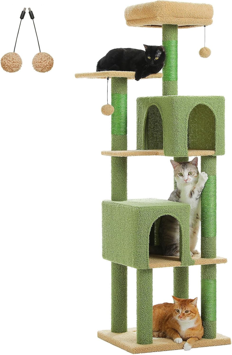 PAWZ Road Cat Tree, 157Cm Cat Tower for Indoor Cats, Multi-Level Cat Furniture with 4 Scratching Posts, 2 Top Perches, 2 Large Condos, Beige