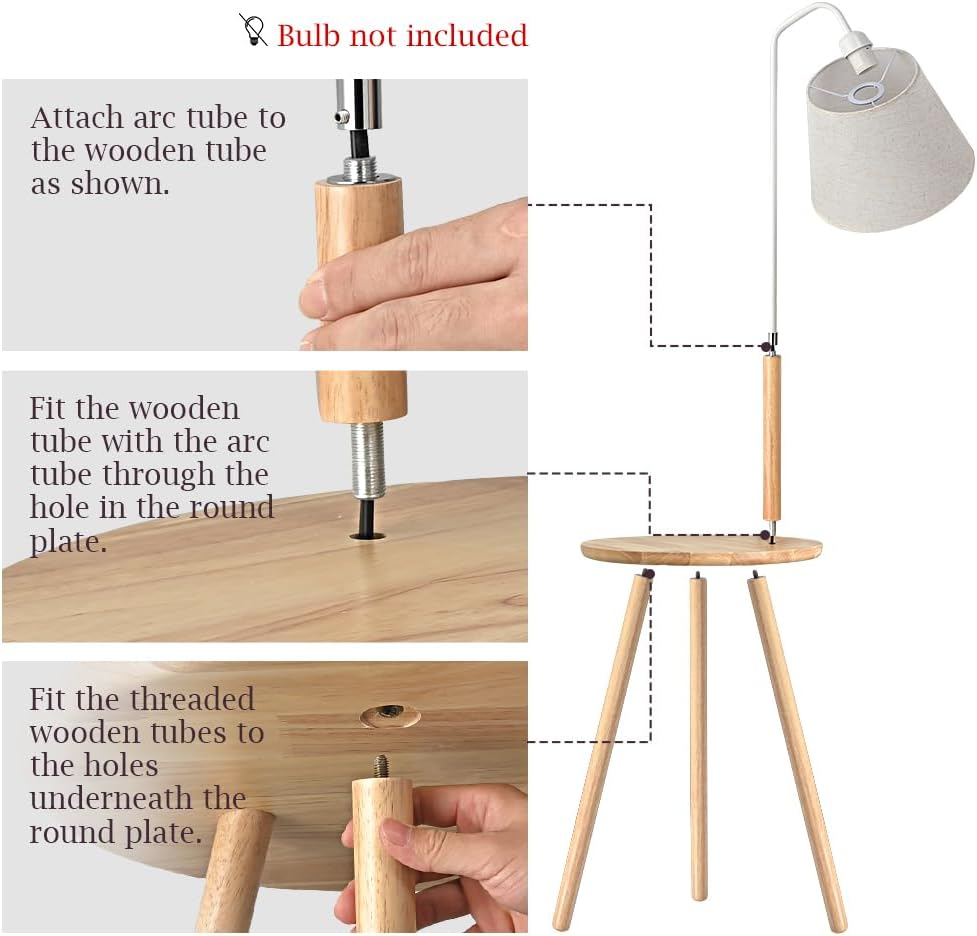 Krear Floor Lamp with Table, Tripod Wooden Lamp for Study Living Room, Foot Switch Standing Light Coffee Table Tall Lamp Natural image number 4