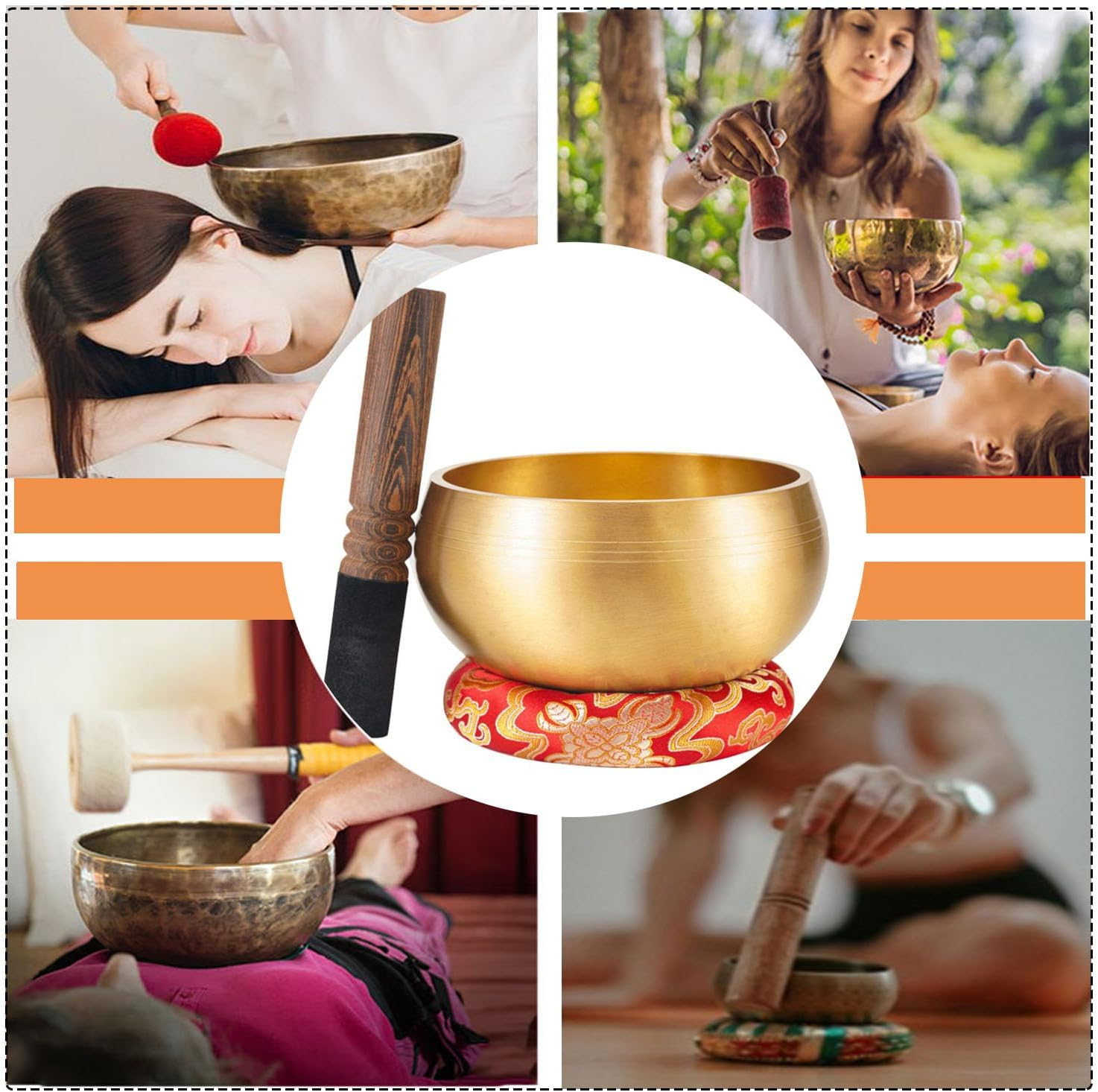 Tibetan Singing Bowls Set, Meditation Sound Bowl, Handcrafted, Golden Red Copper, 3.15 Inch, Set of 3, Perfect for Yoga, Meditation, Mindfulness, Chakra Balancing image number 1