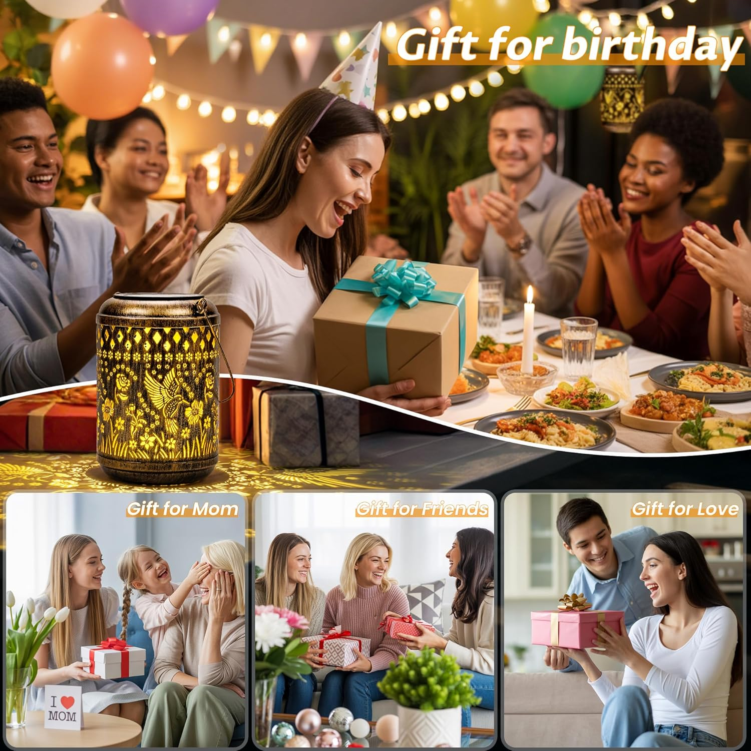 Solar Hanging Lanterns Waterproof Outdoor Garden Lights with Hummingbird Design | Decorative Solar Metal Lanterns for Patio, Yard, Porch & Backyard image number 6