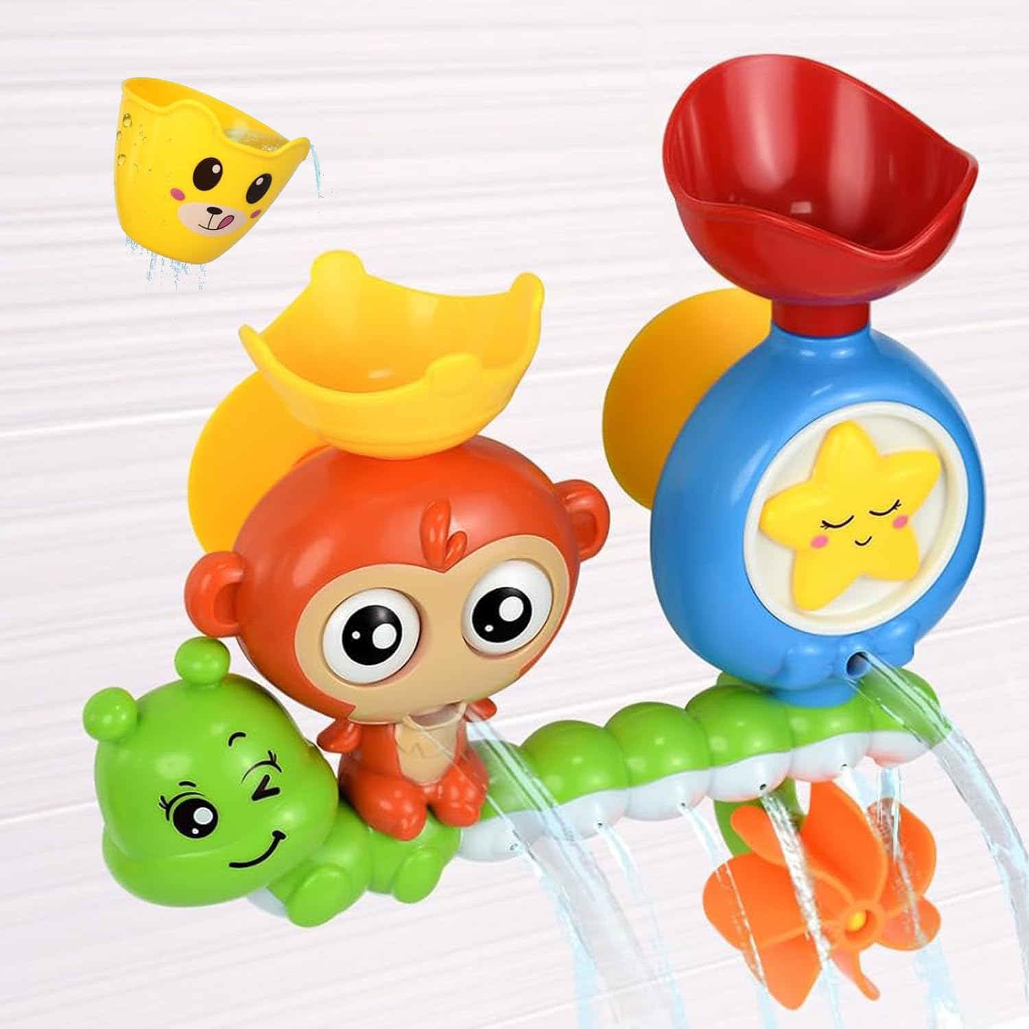 Fun Bath Toys for Toddlers 1 2 3 Year Old Girl Boy, Lovely Monkey Caterpillar Bathtub Water Toys Set with Suction Cups - Develop Motor Skills and Hand-Eye Coordination image number 1