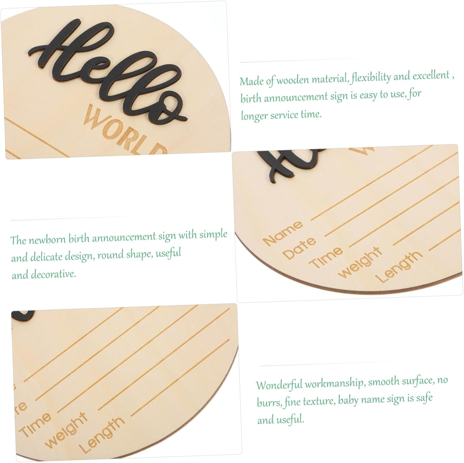 BESPORTBLE Wooden Baby Birth Announcement Sign round Newborn Name Sign Infant Photography Prop for Hospital Newborn Announcement image number 2