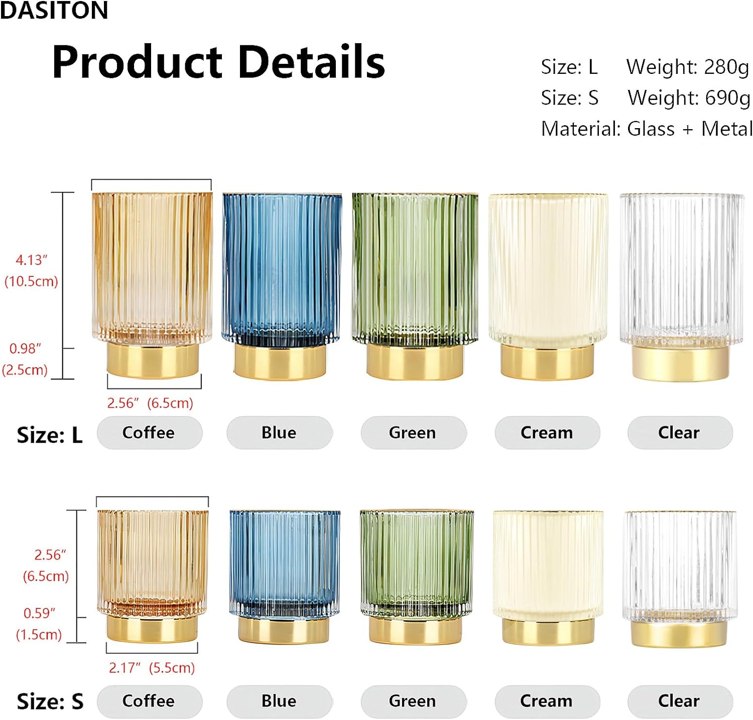 DASITON Makeup Brush Holder Organizer,Crystal Cosmetic Makeup Brush Glass Brushes Storage Holder,Vintage Makeup Brush Cup Pen Pencil Holder Striped Vase(Coffee L) image number 6