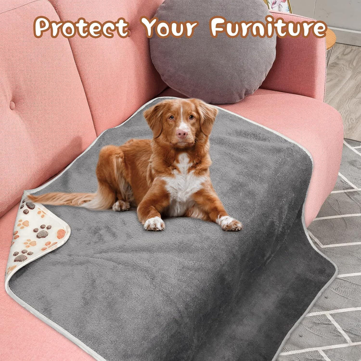 YUEPET Waterproof Dog Blankets, 2 Pack Washable Dog Blankets for Bed Couch Sofa Protector Fleece Flannel Puppy Blanket Soft Plush Reversible Throw Blanket for Medium Large Dogs 40"&times;30"(White+Coffee) image number 3