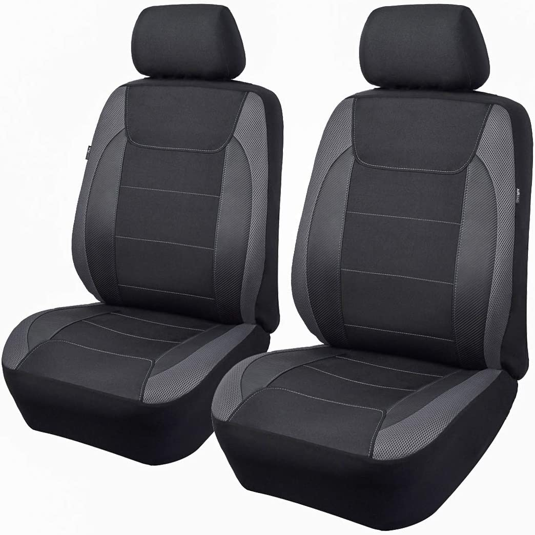 Flying Banner Gabardine Mesh Front Car Seat Covers Airbag Compatible Protector Universal for Most Car Truck Vans Suvs (Black and Grey)