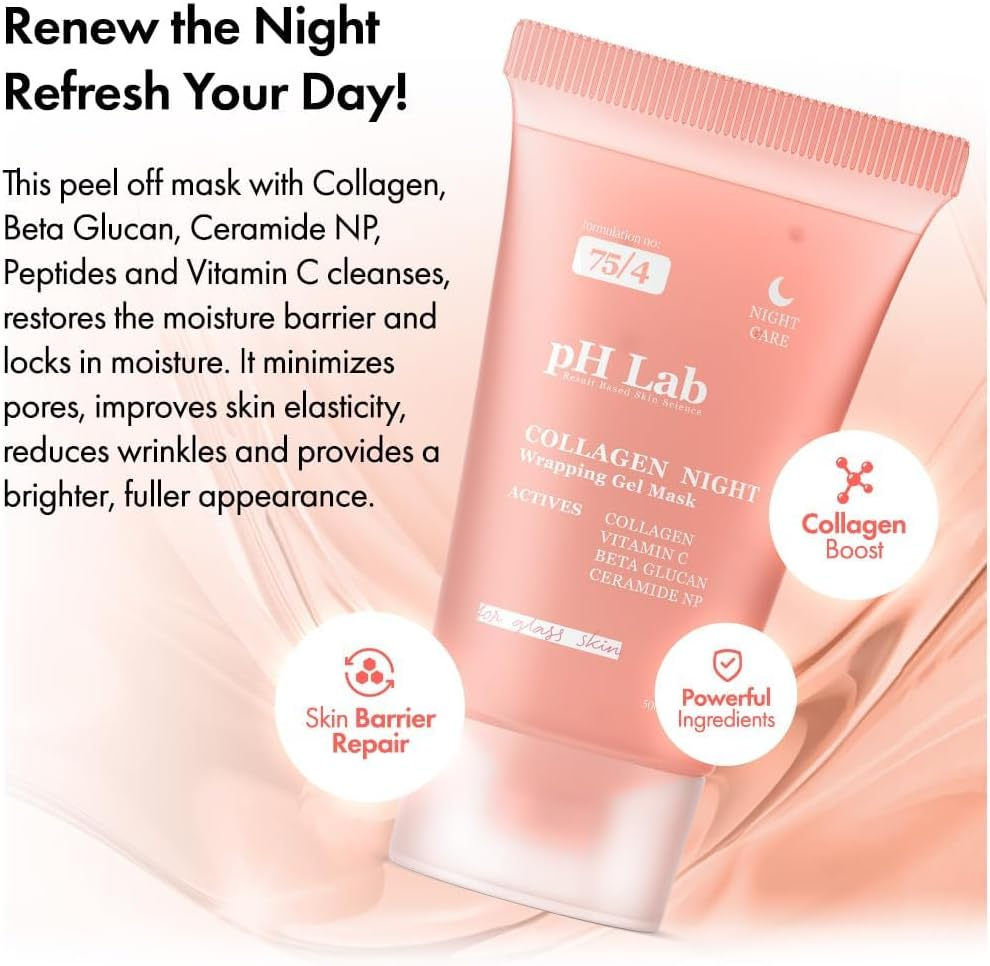 Ph Lab Collagen Night Wrapping Mask, Increases Skin Elasticity, Glass Skin Face Mask for Firming, Hydration and Glowing, 5.41 Fl Oz image number 2